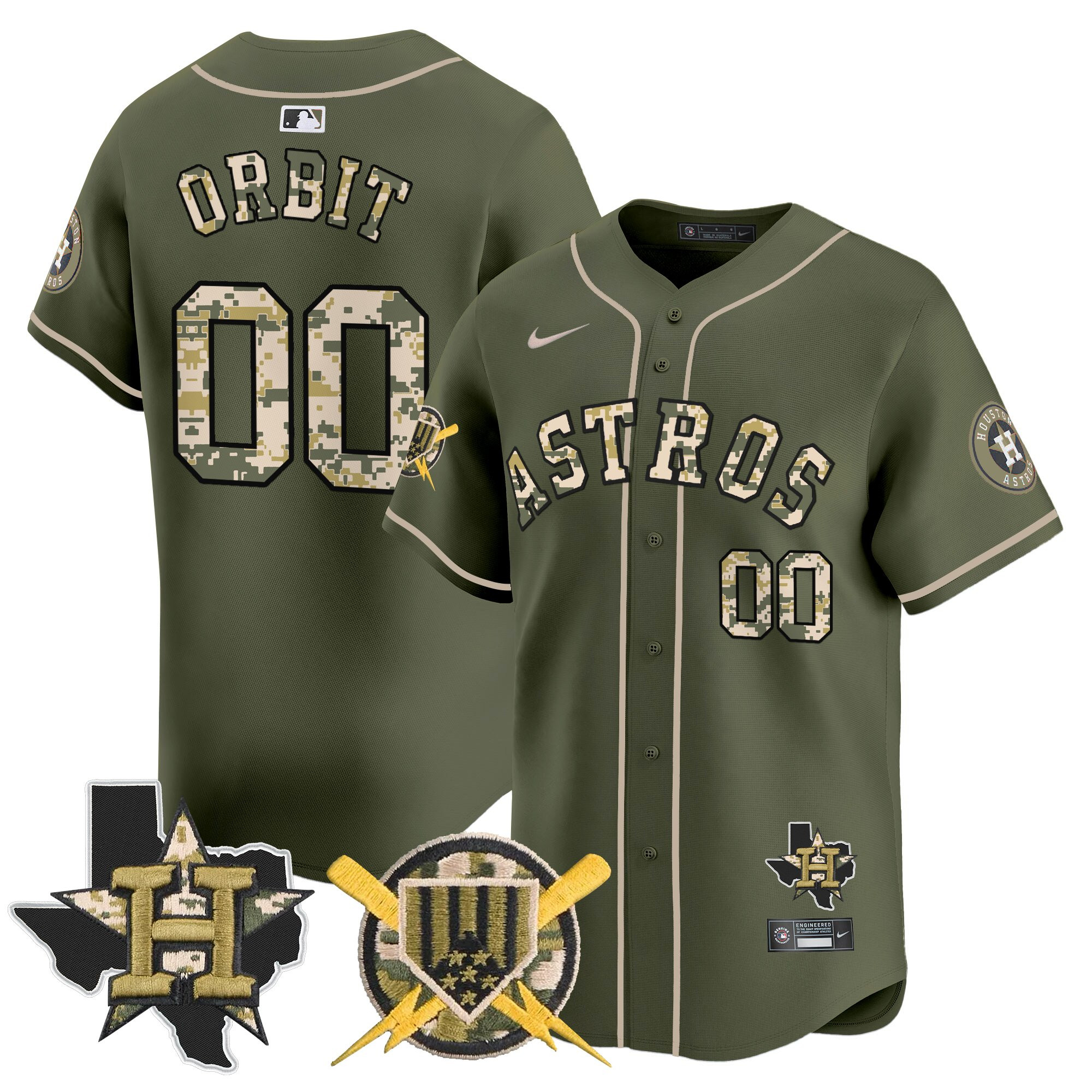 Orbit Men's Houston Astros Armed Forces Day Vapor Premier Limited Green Jersey V2 - All Stitched
