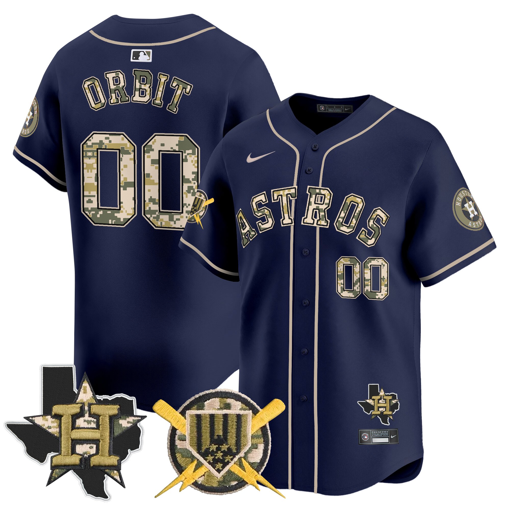 Orbit Men's Houston Astros Armed Forces Day Vapor Premier Limited Navy Jersey V2 - All Stitched