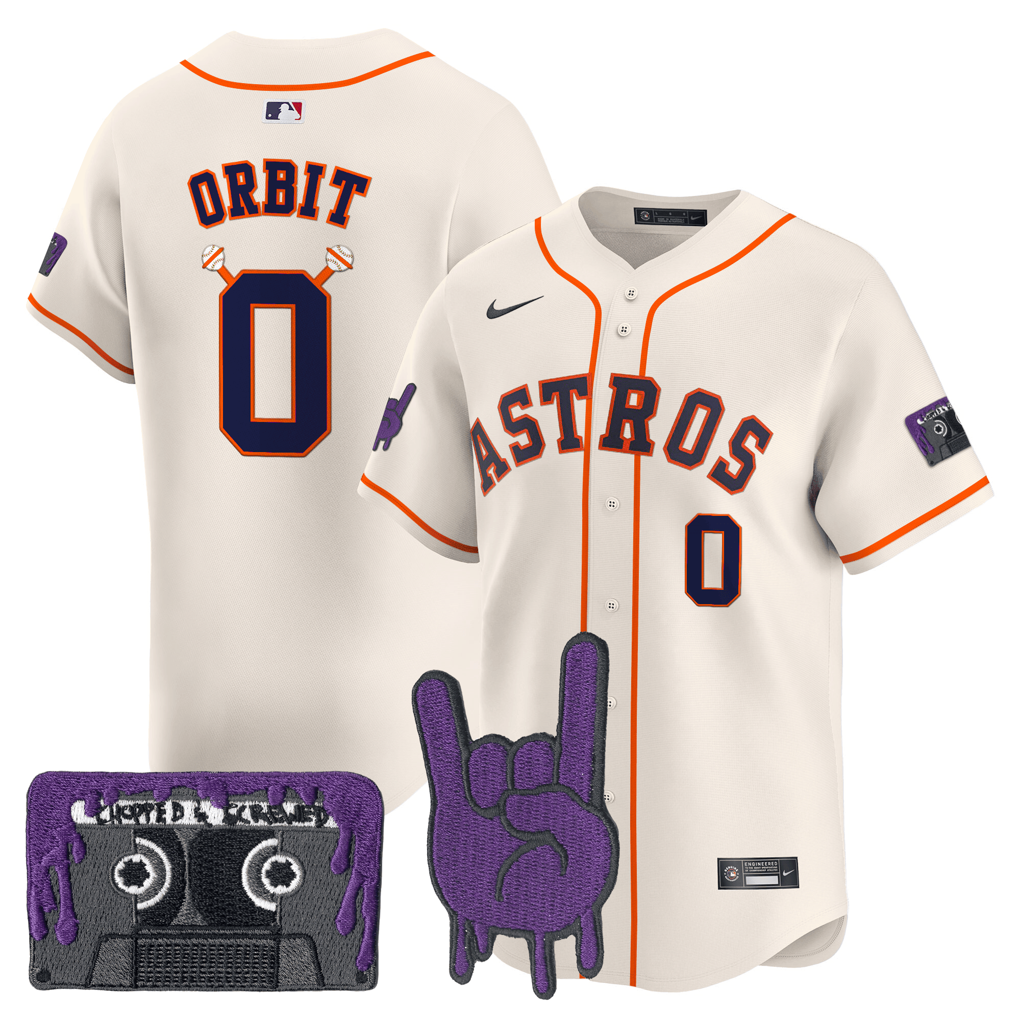 Orbit Men's Houston Astros DJ Screw Patch Vapor Premier Limited Cream Jersey - All Stitched