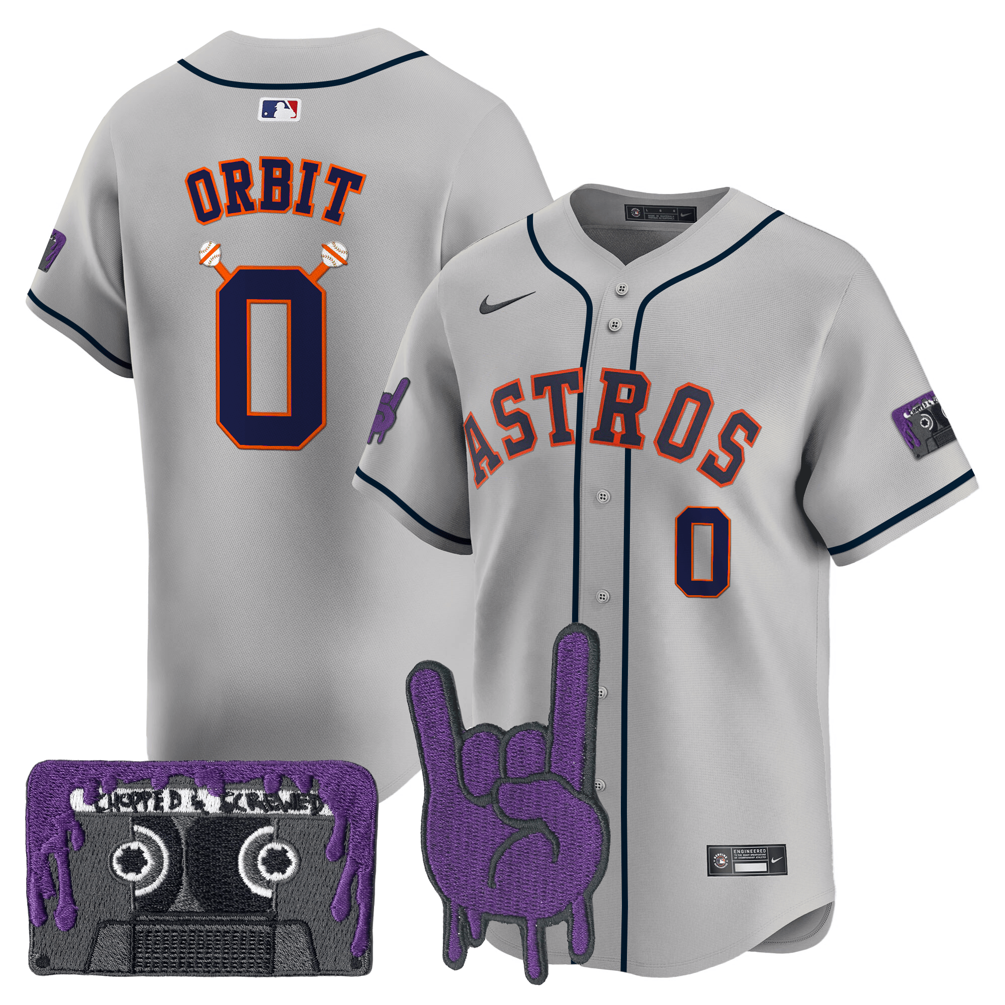 Orbit Men's Houston Astros DJ Screw Patch Vapor Premier Limited Gray Jersey - All Stitched