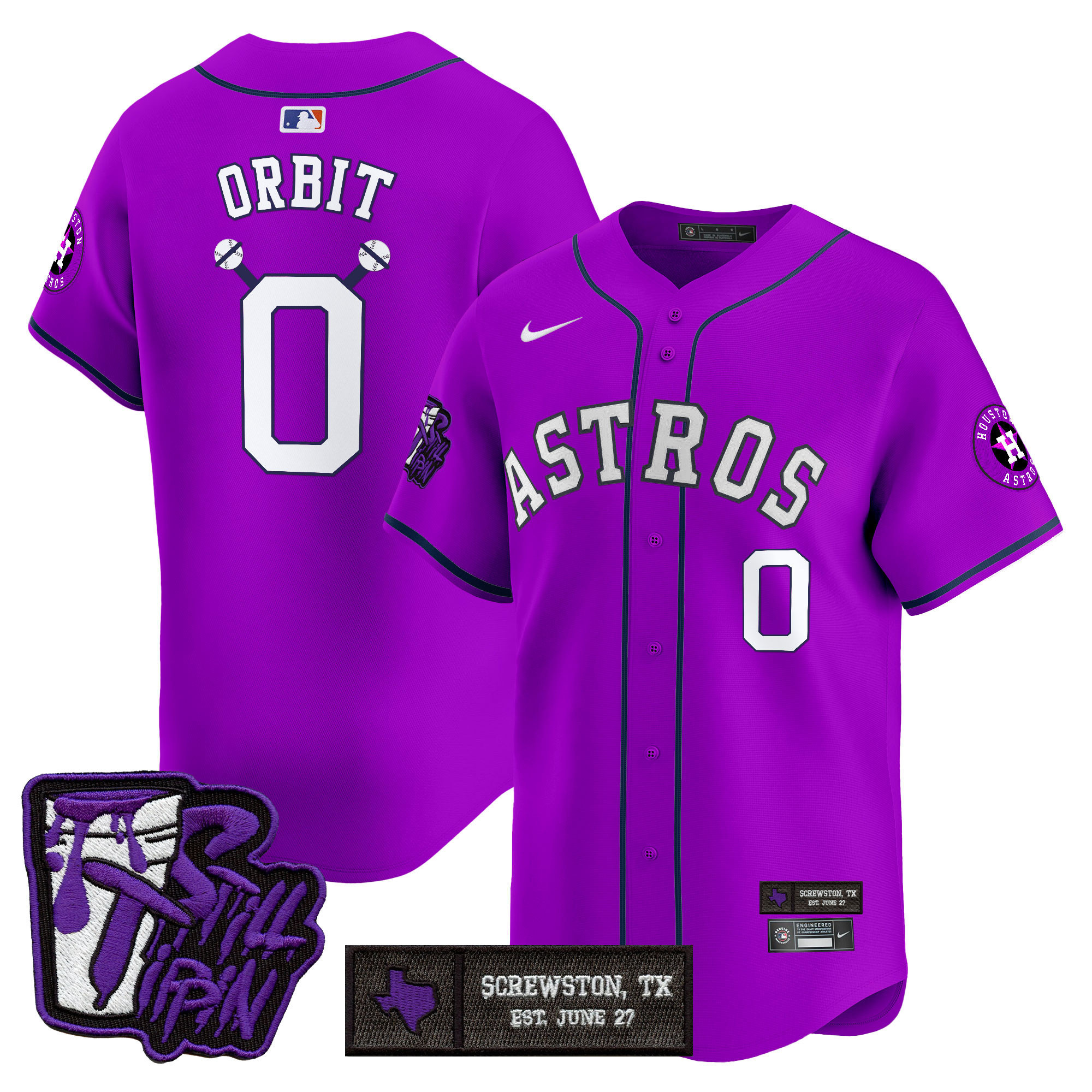 Orbit Men's Houston Astros DJ Screw Still Tippin Purple Patch Vapor Premier Limited Purple Jersey - Stitched