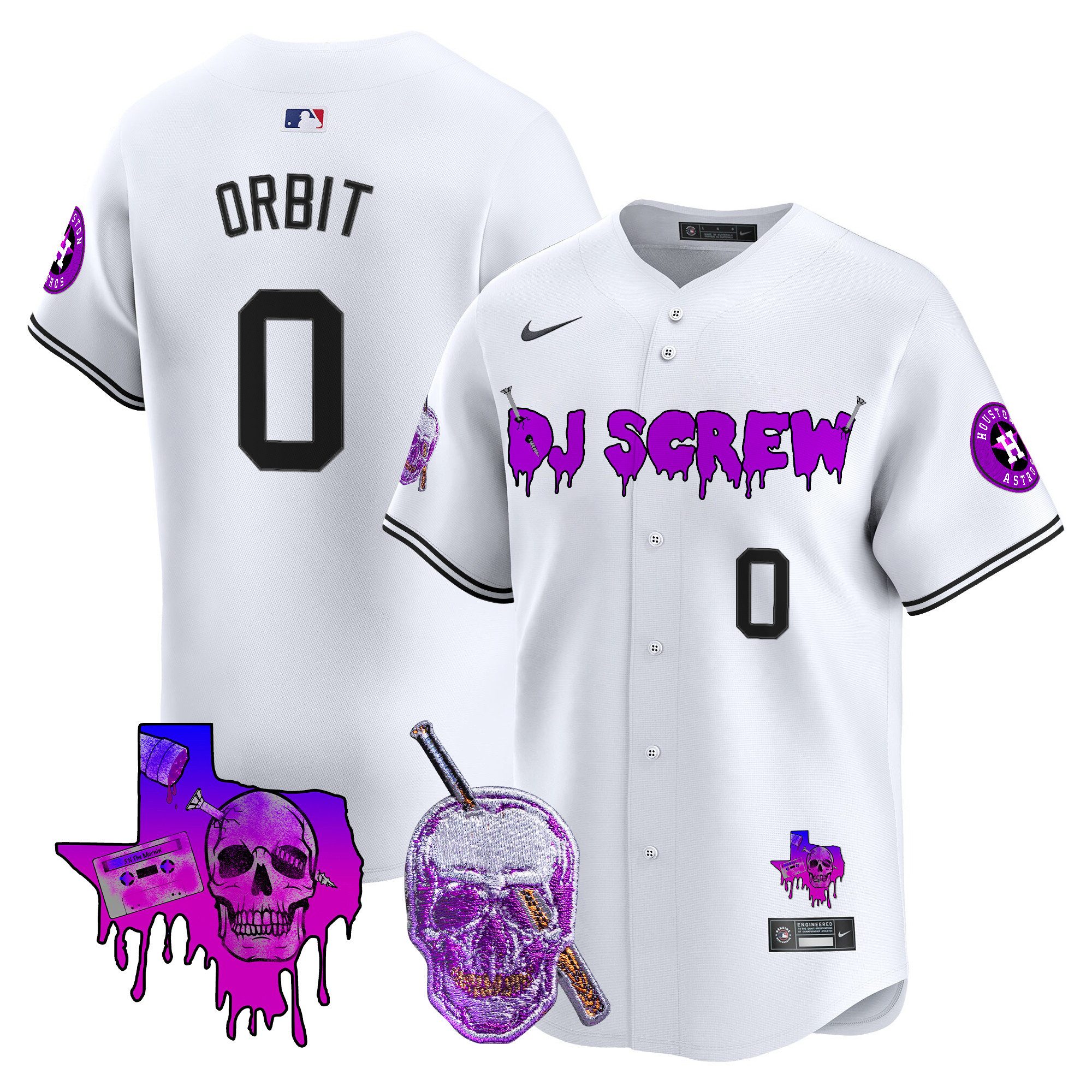 Orbit Men's Houston Astros DJ Screw Vapor Premier Limited White Jersey - All Stitched