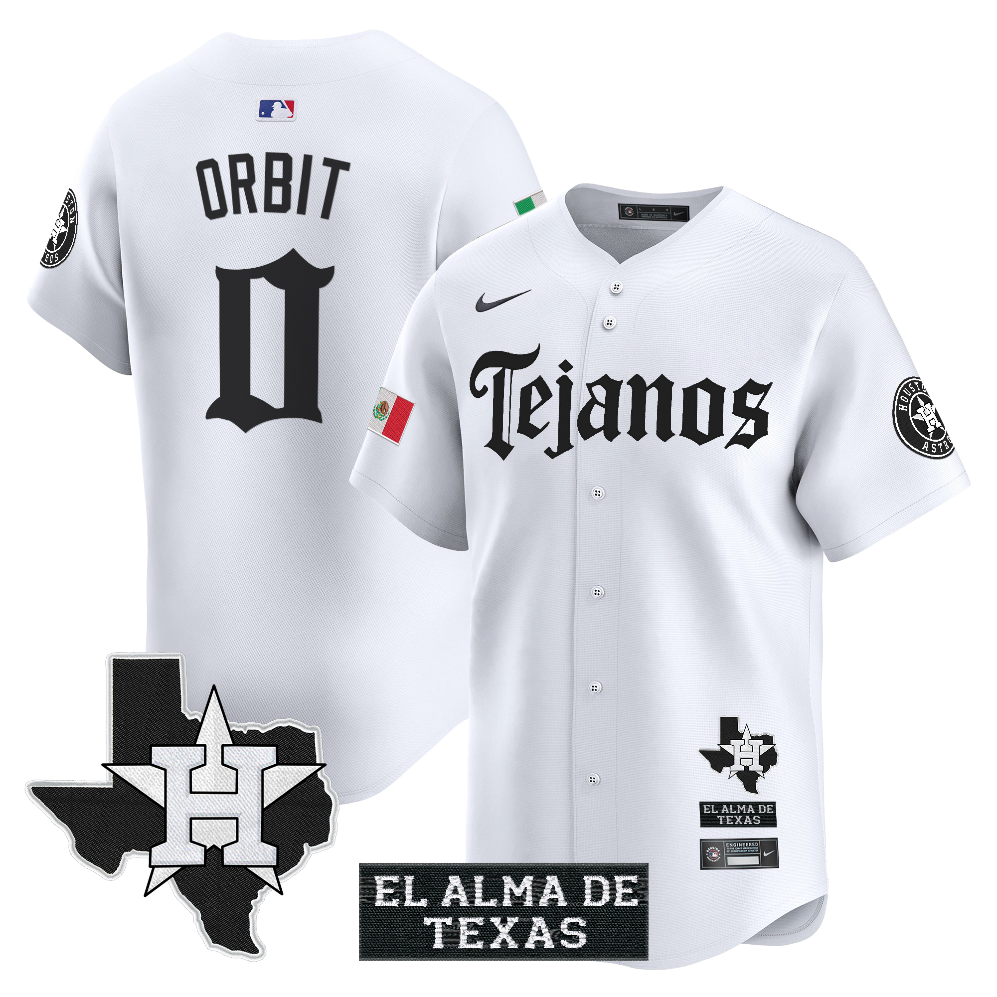 Orbit Men's Houston Astros Mexico Tejano Barrio Style Vapor Premier Limited White Jersey - All Stitched