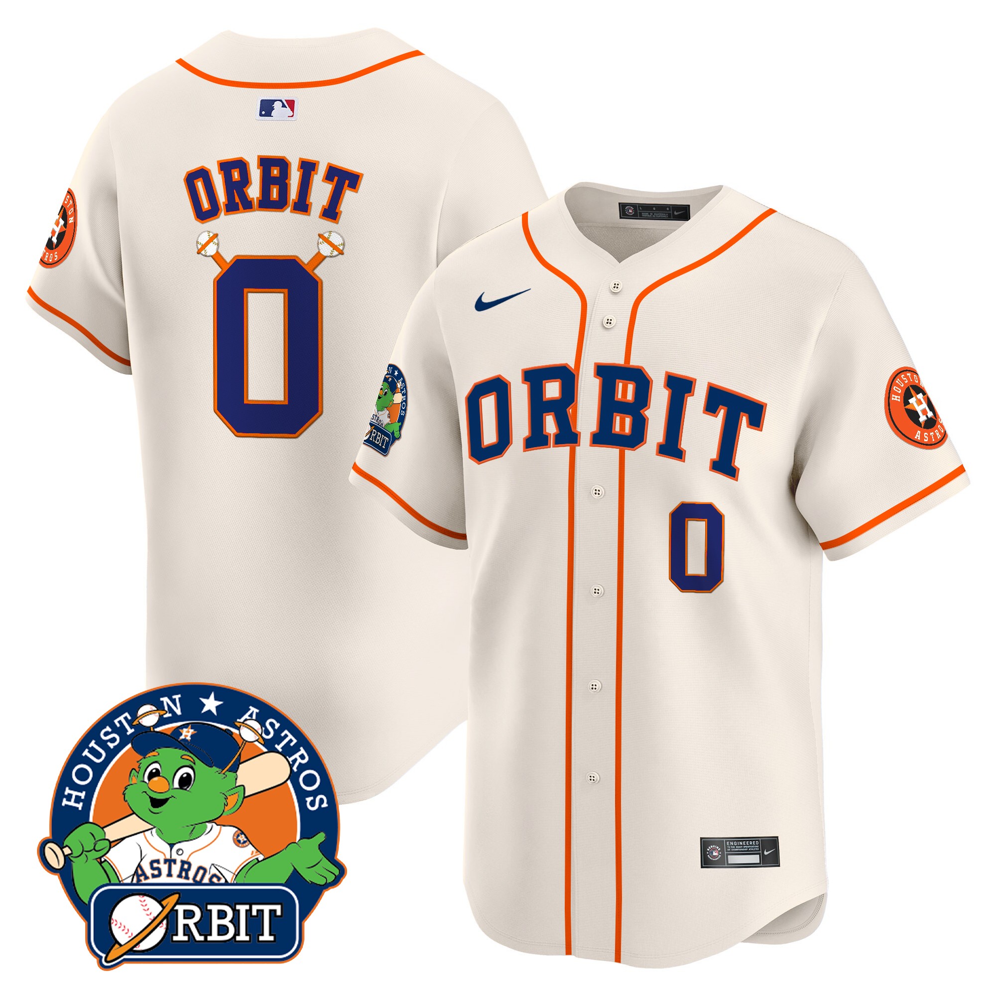 Orbit Men's Houston Astros Orbit Patch Vapor Premier Limited Cream Jersey - All Stitched