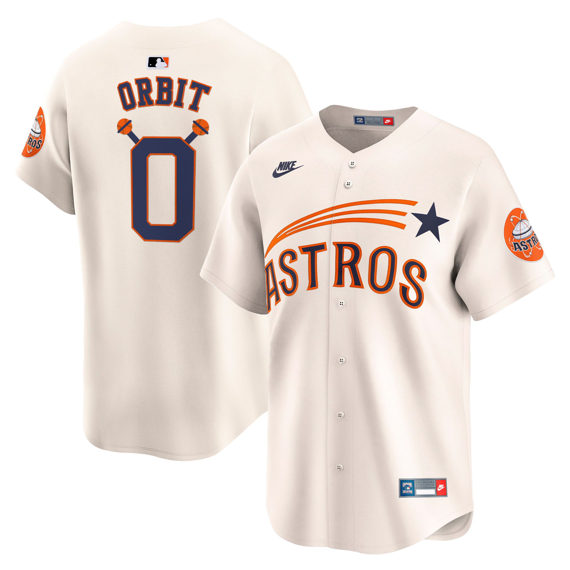 Orbit Men's Houston Astros Throwback Cooperstown Vapor Premier Limited Cream Jersey - All Stitched