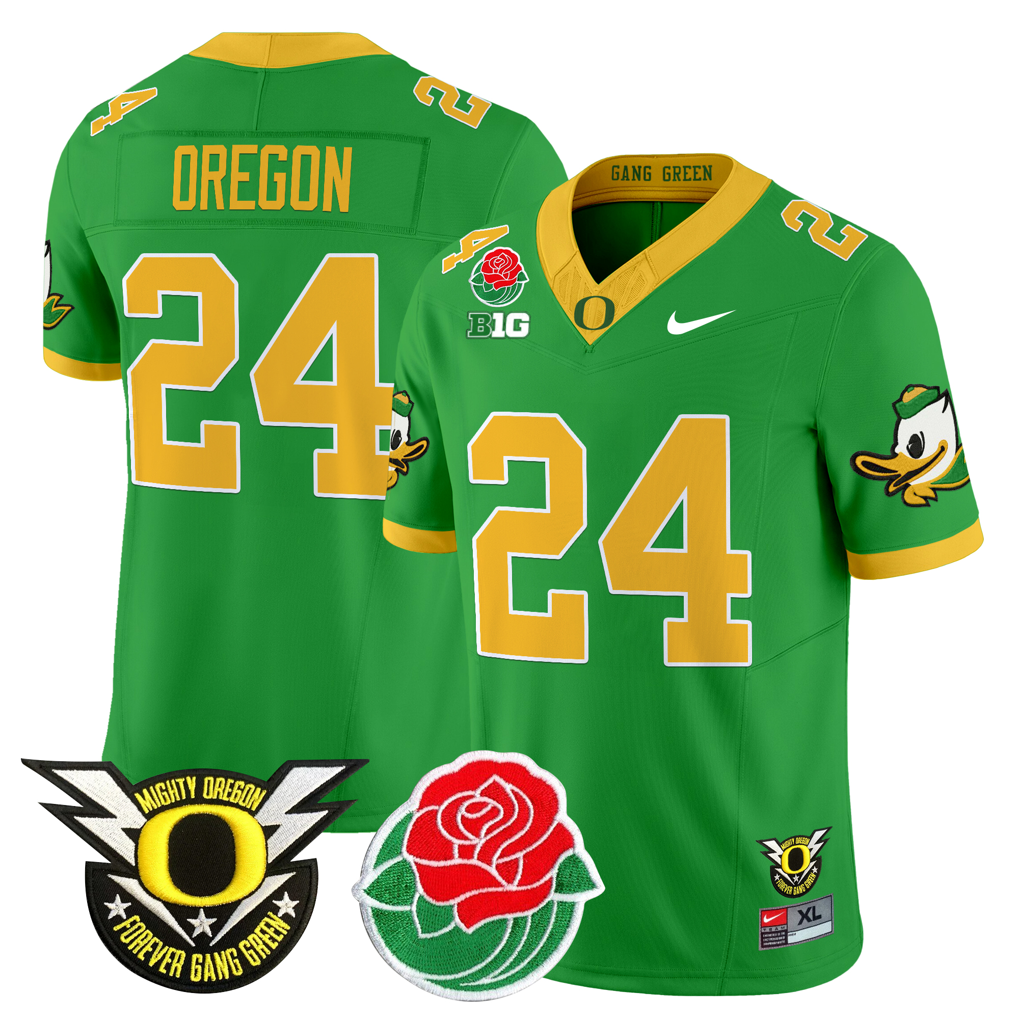Oregon Men's Oregon Ducks 2025 Rose Bowl Game & BIG Patch Vapor Limited Green Jersey - All Stitched