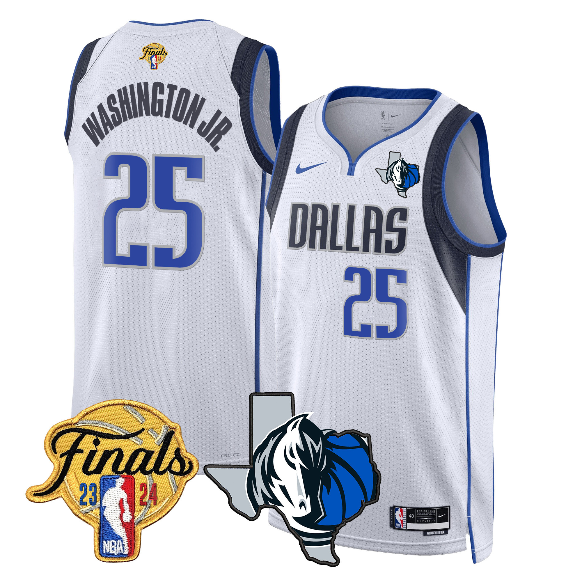 P.J. Washington Men's Dallas Mavericks 2024 Finals & Texas Patch Swingman Association Jersey - All Stitched