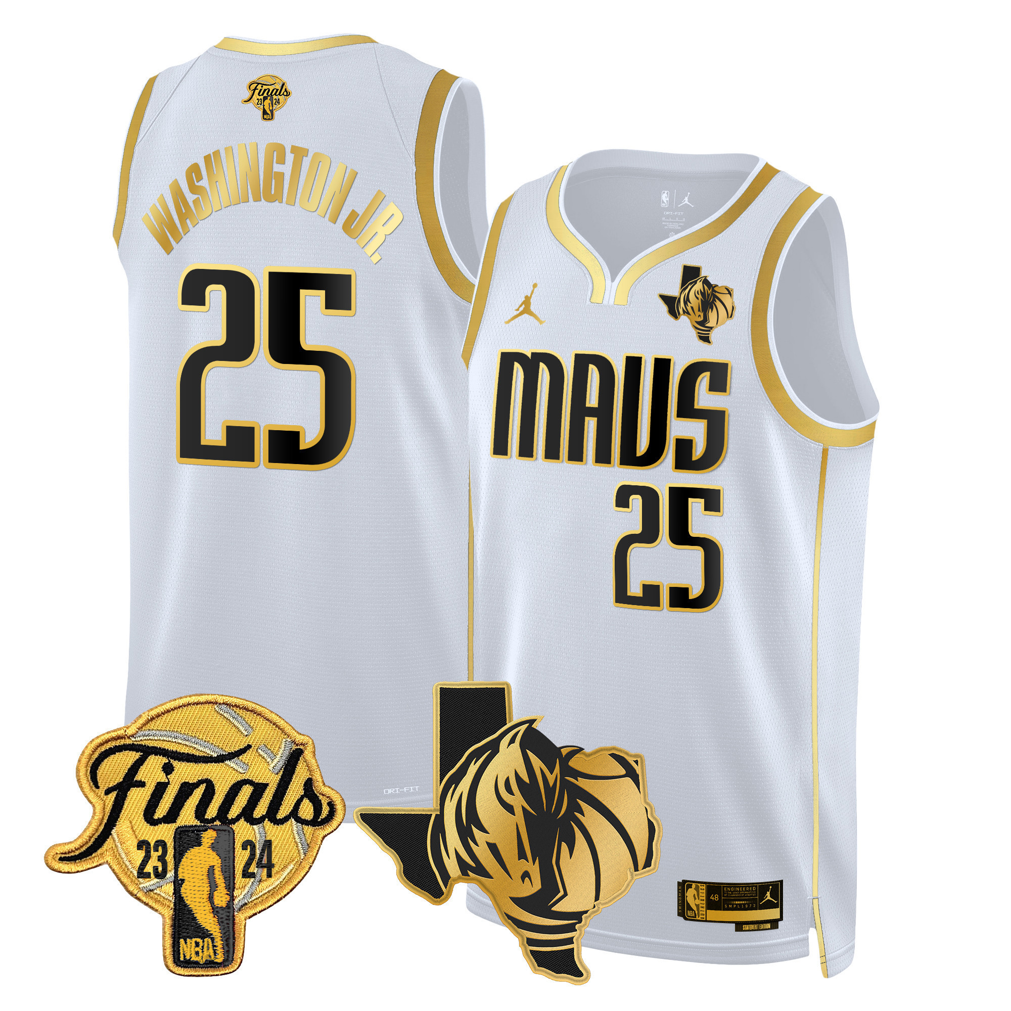 P.J. Washington Men's Dallas Mavericks 2024 Finals & Texas Patch Swingman White Gold Jersey - All Stitched