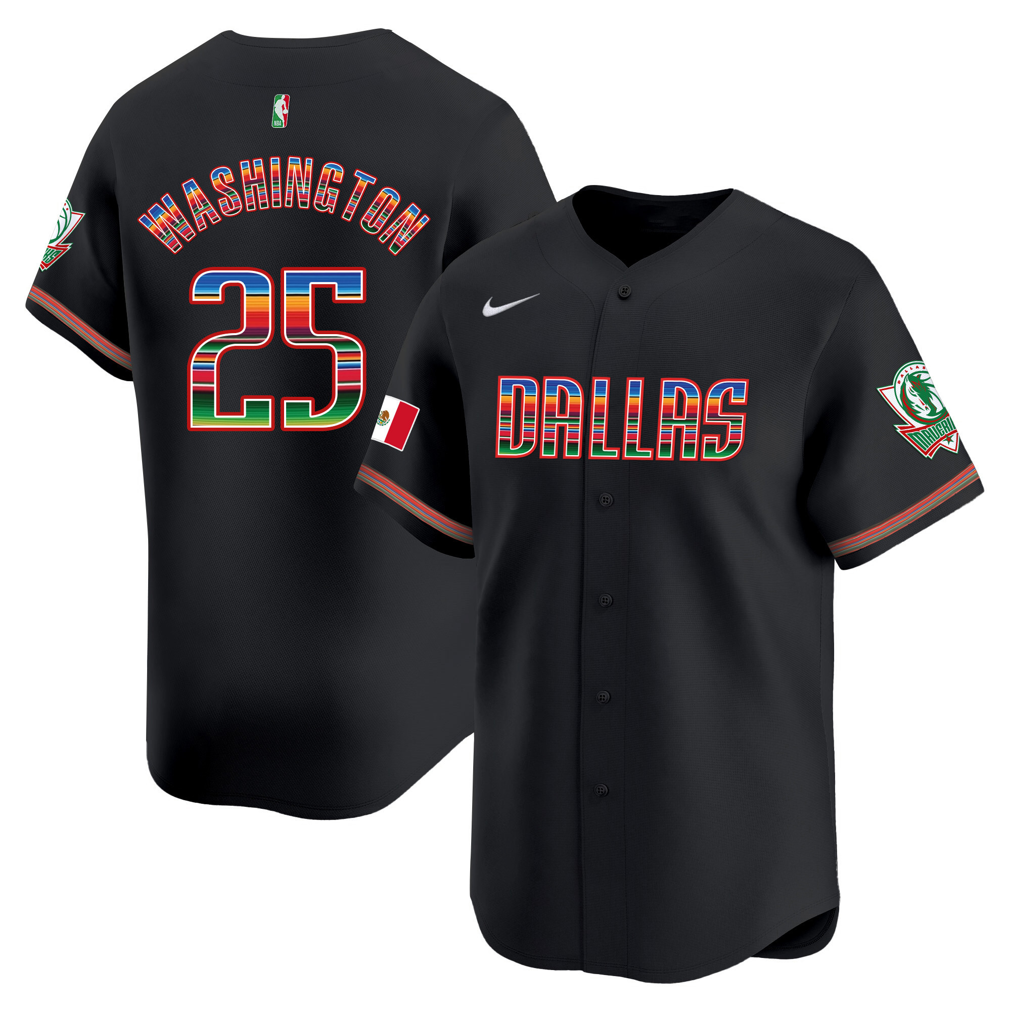 P.J. Washington Men's Dallas Mavericks Mexico Vapor Baseball Black Jersey - All Stitched