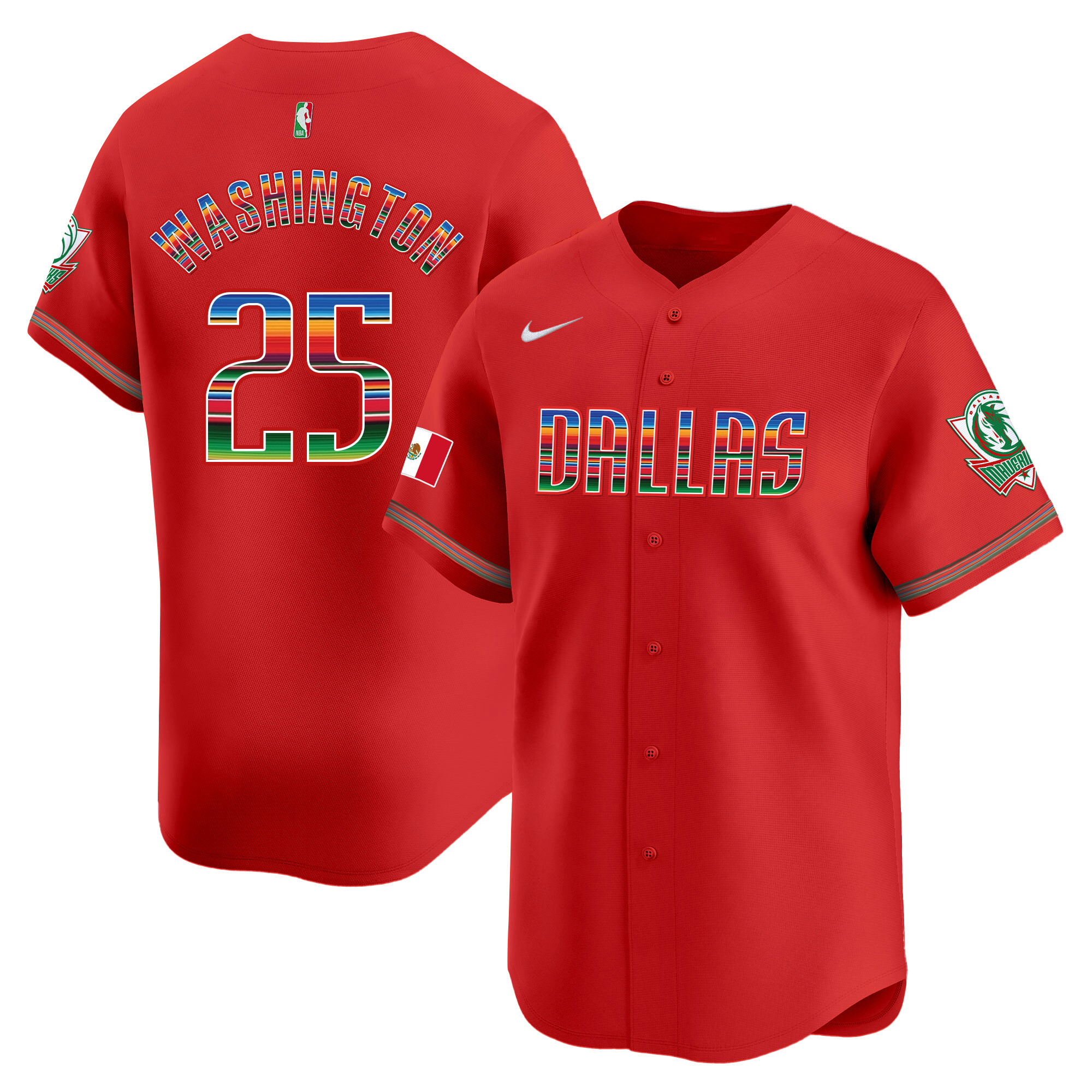 P.J. Washington Men's Dallas Mavericks Mexico Vapor Baseball Red Jersey - All Stitched