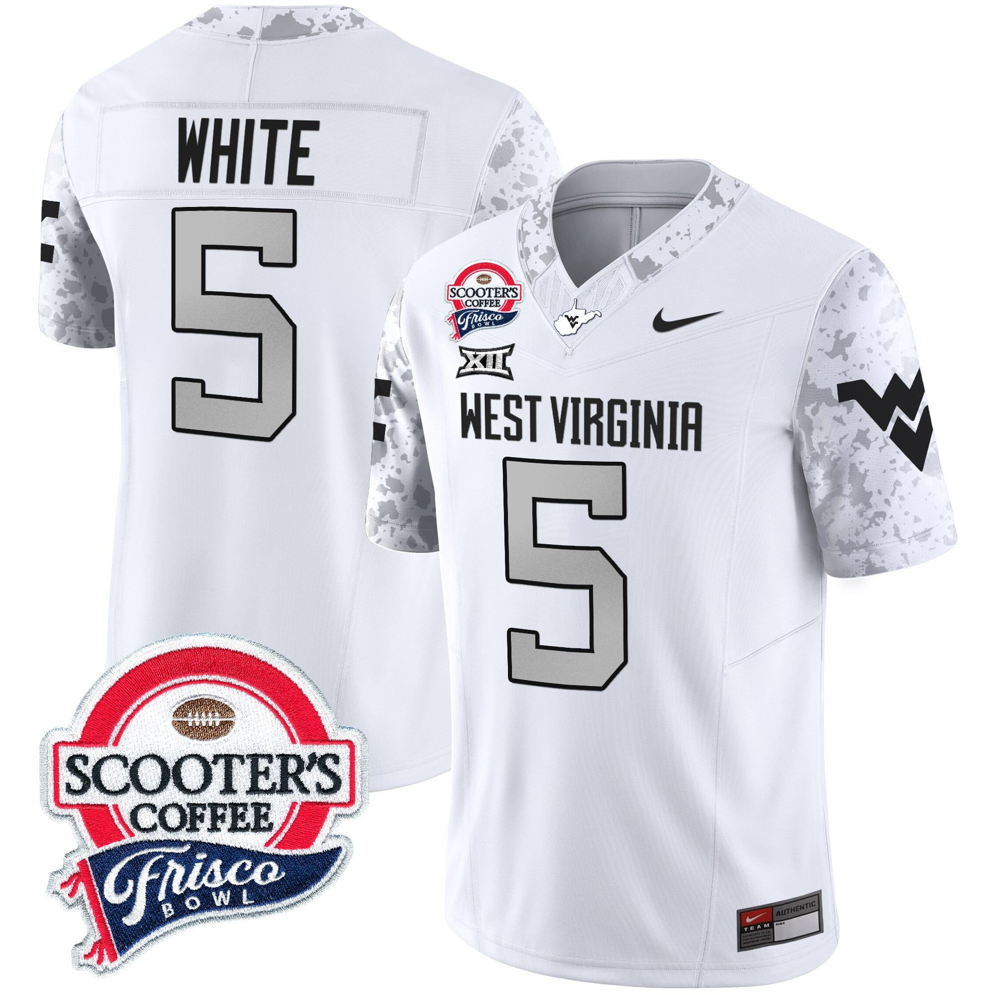 Pat White Men's West Virginia Mountaineers 2025 Frisco Bowl Patch Vapor Limited White Jersey - All Stitched