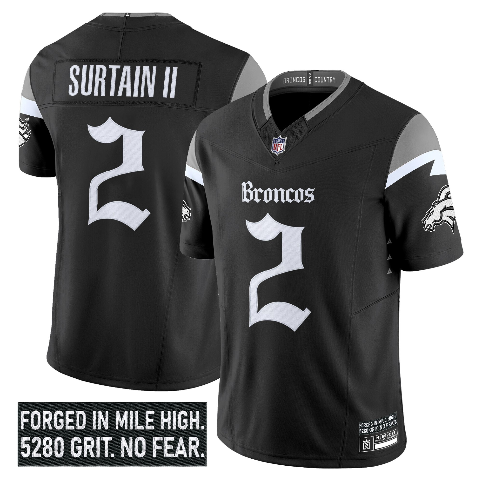 Patrick Surtain II Men's Denver Broncos Gothic Mile High Shadows Edition Vapor Limited Black Jersey - All Stitched