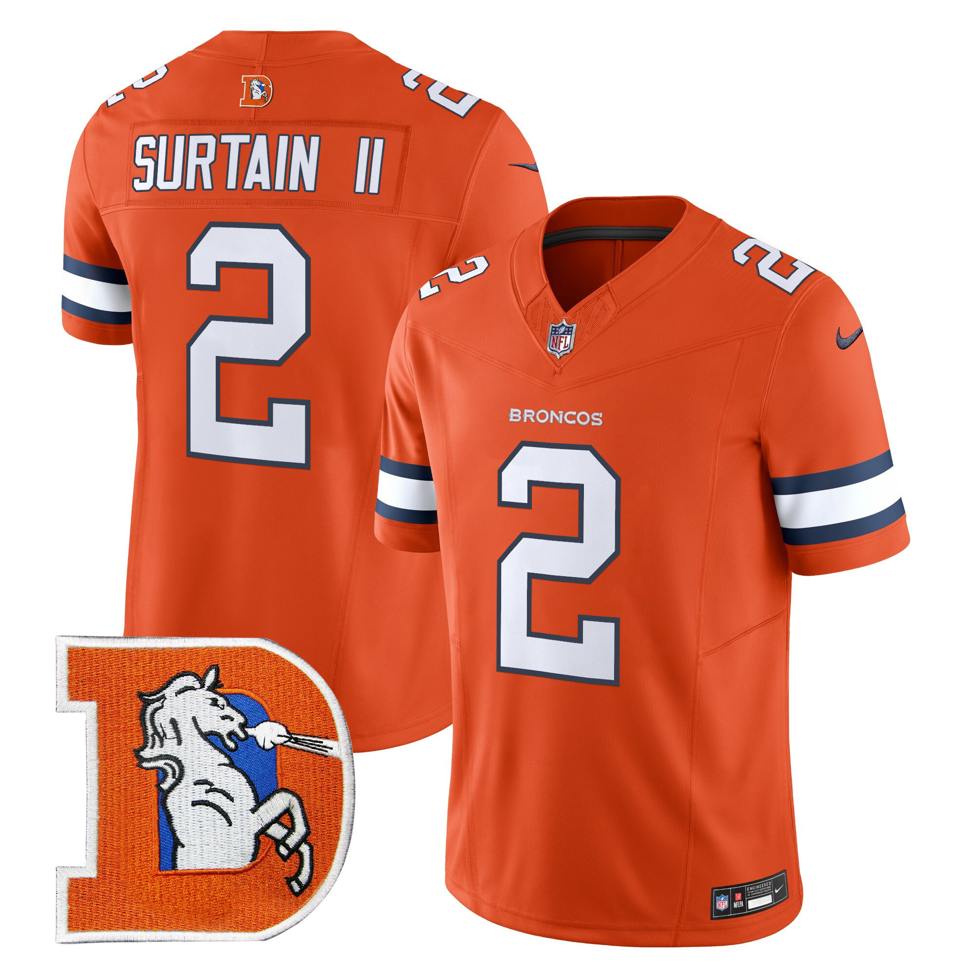 Patrick Surtain II Men's Denver Broncos Throwback Vapor Limited Orange Jersey V2 - All Stitched