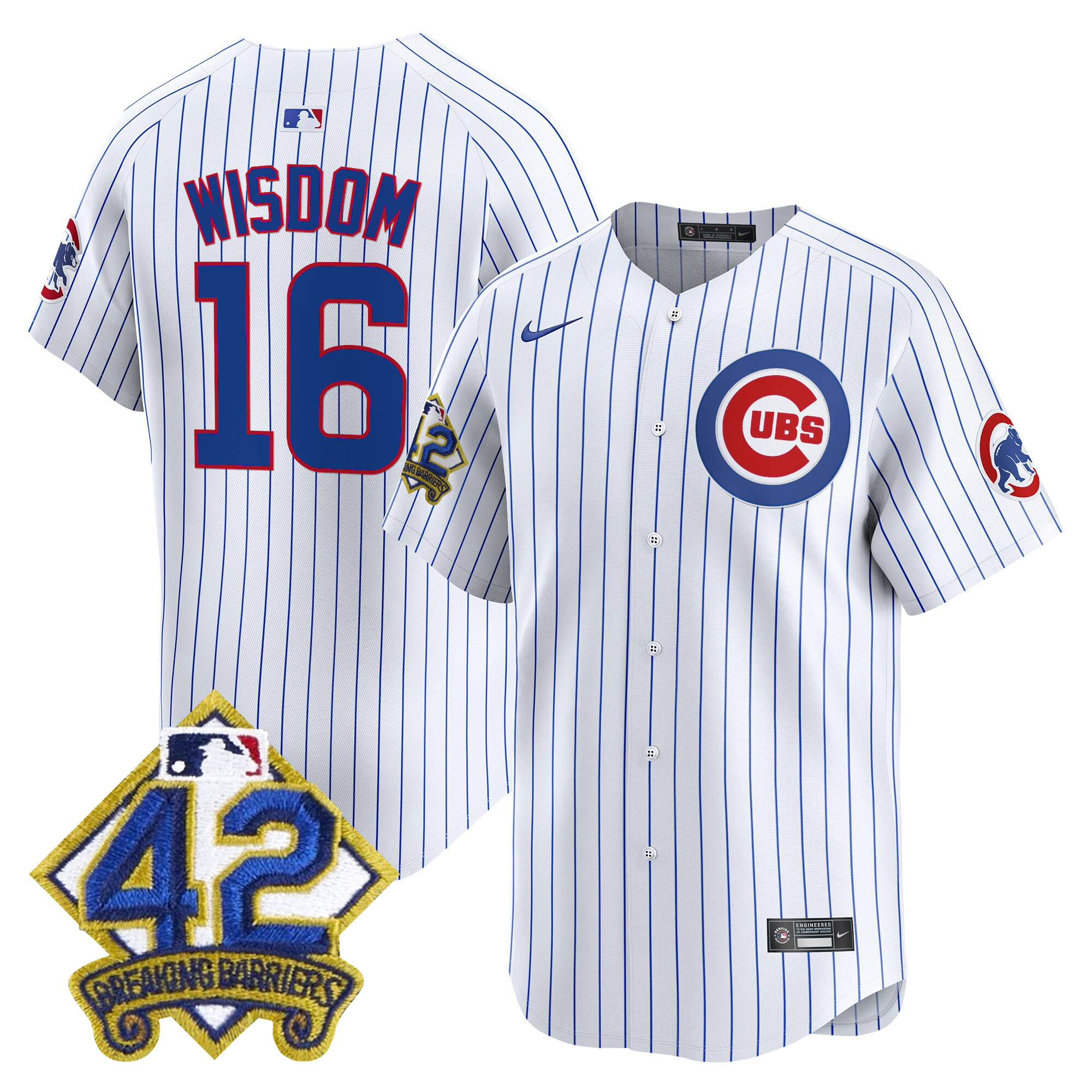 Patrick Wisdom Men's Chicago Cubs 2025 Jackie Robinson Patch Vapor Premier Limited Pinstripe Jersey - All Stitched