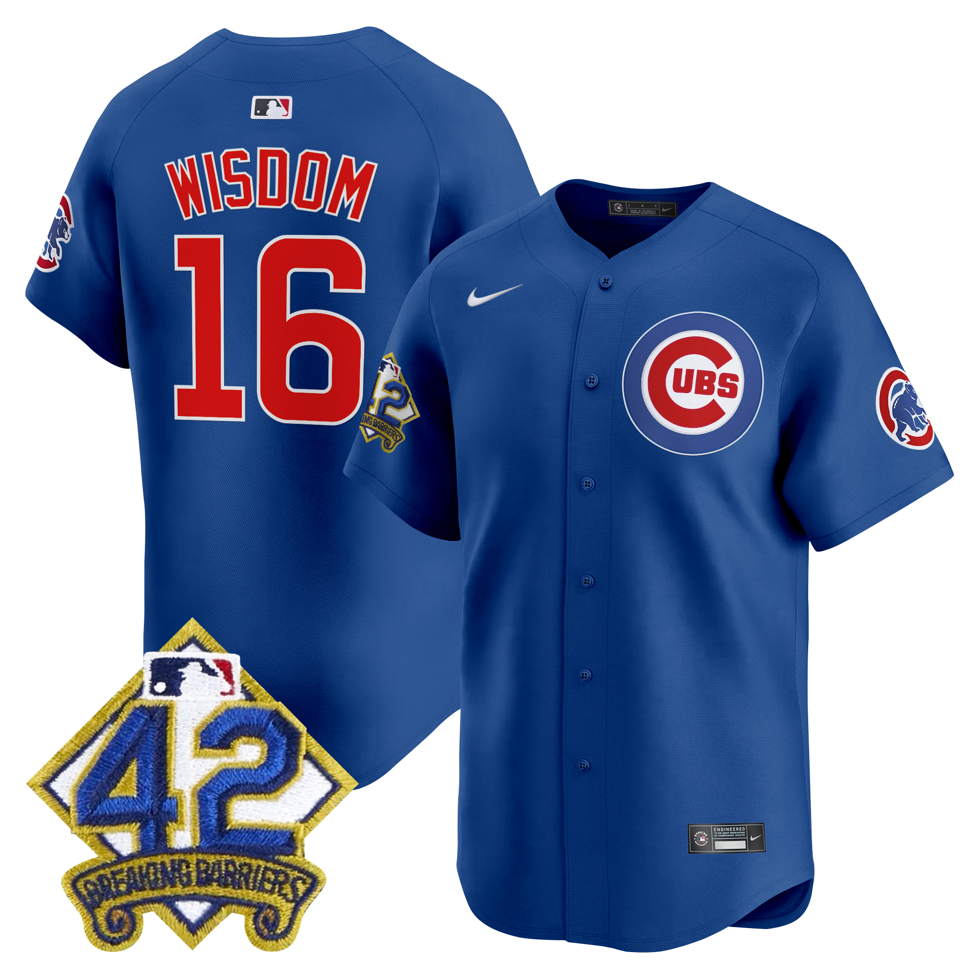 Patrick Wisdom Men's Chicago Cubs 2025 Jackie Robinson Patch Vapor Premier Limited Royal Jersey - All Stitched