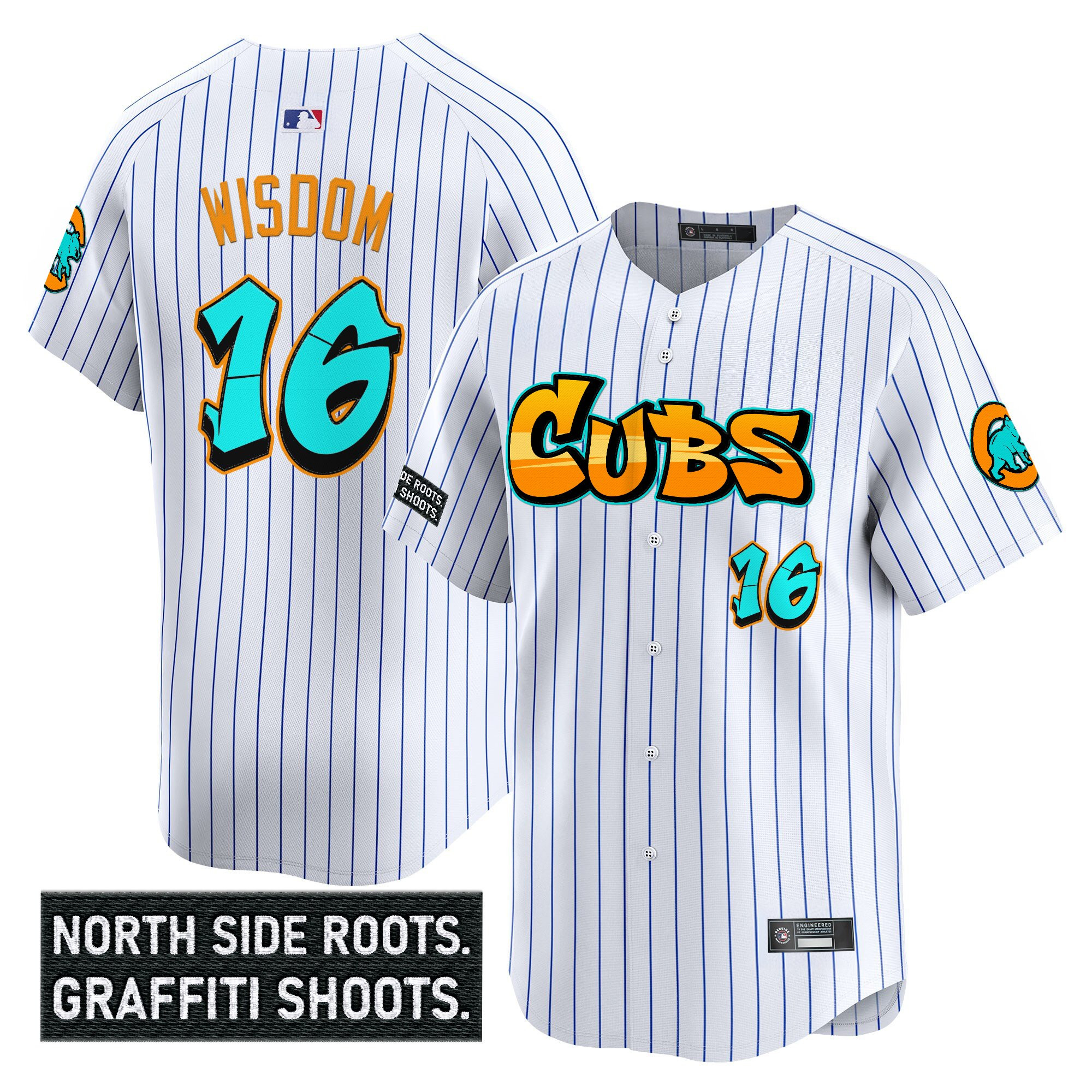 Patrick Wisdom Men's Chicago Cubs Graffiti North Side Edition Vapor Premier Limited Pinstripe Jersey - All Stitched