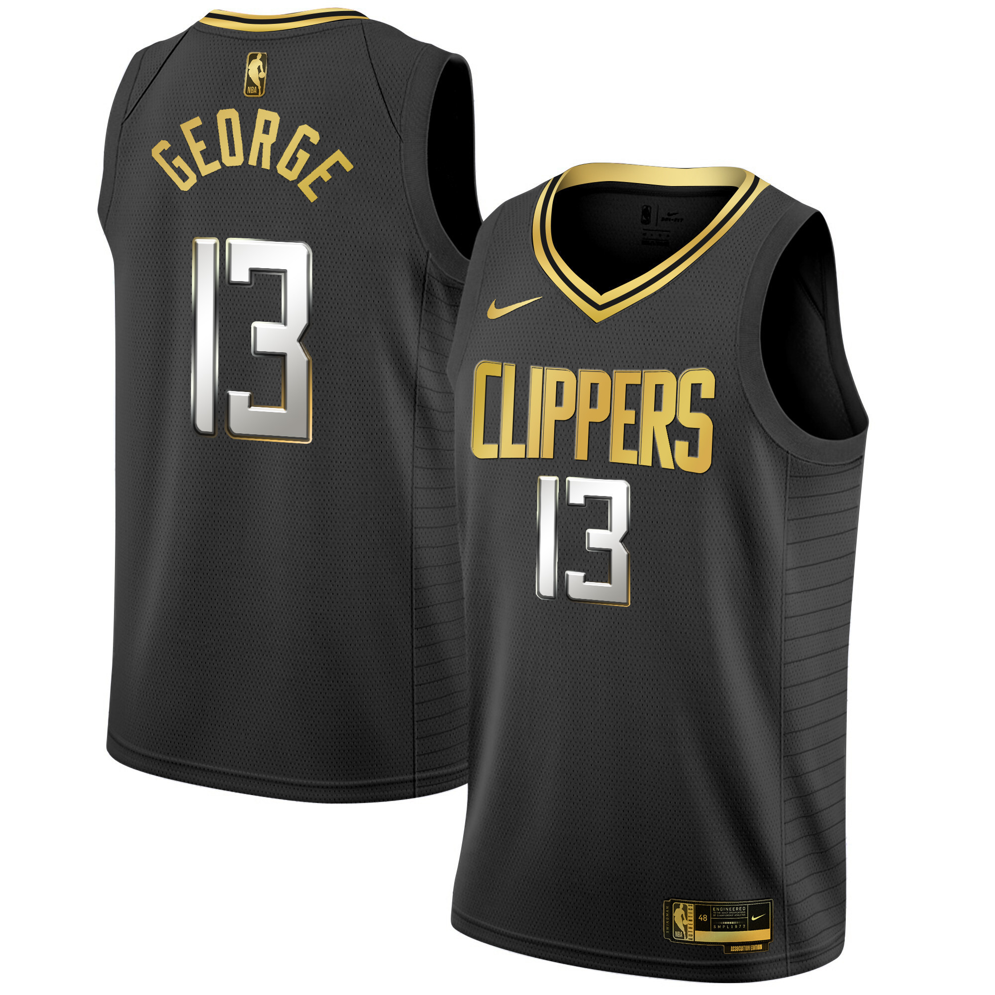Paul George Men's Los Angeles Clippers Swingman Black Gold Jersey - All Stitched