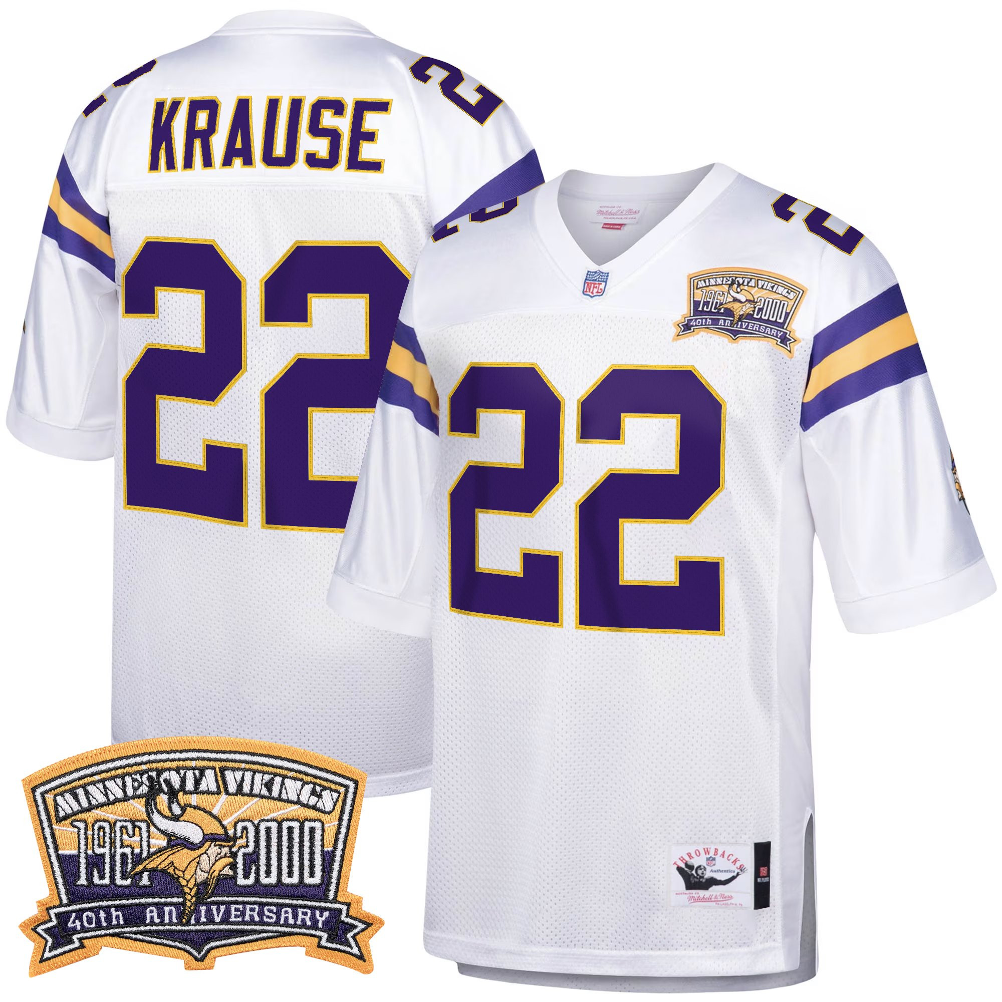Paul Krause Men's Minnesota Vikings Throwback Player White Retired Jersey - All Stitched