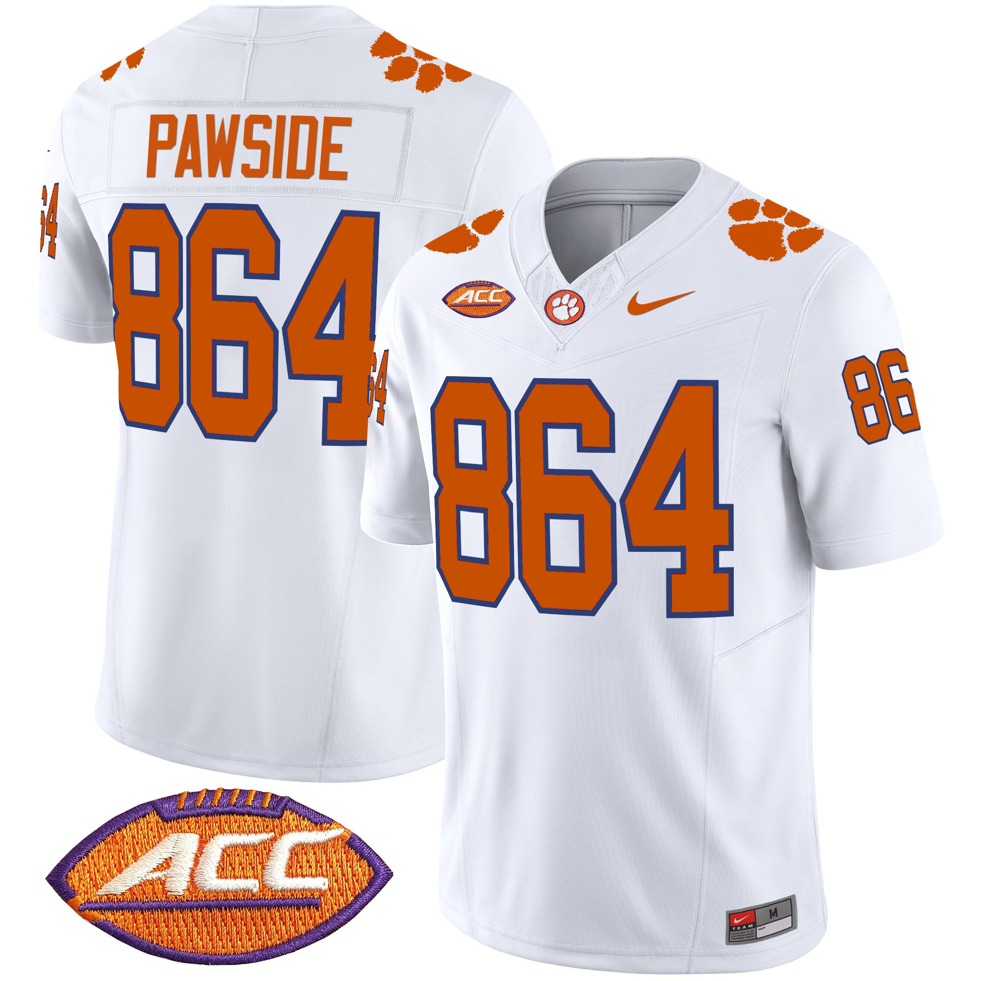 PawSide 864 Men's Clemson Tigers 2025 Vapor Limited White Jersey - All Stitched