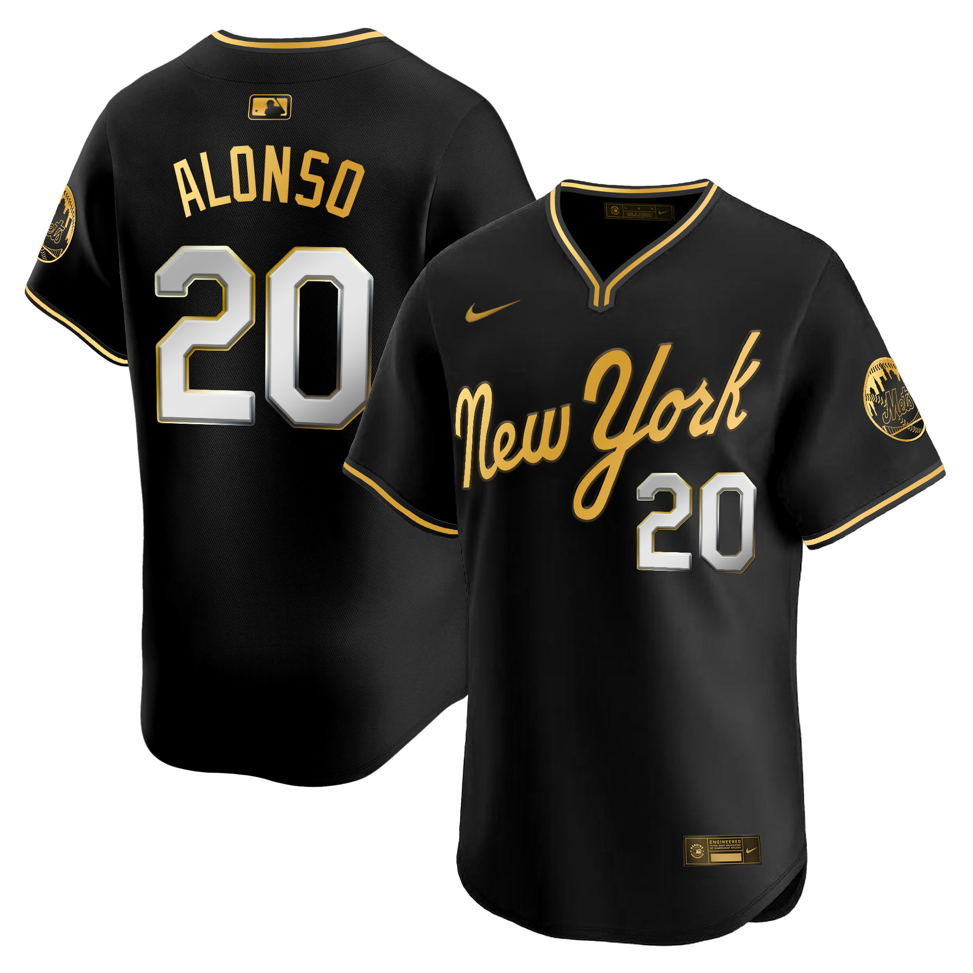 Pete Alonso Men's New York Mets 2025 Road Alternate Black Gold Jersey - All Stitched
