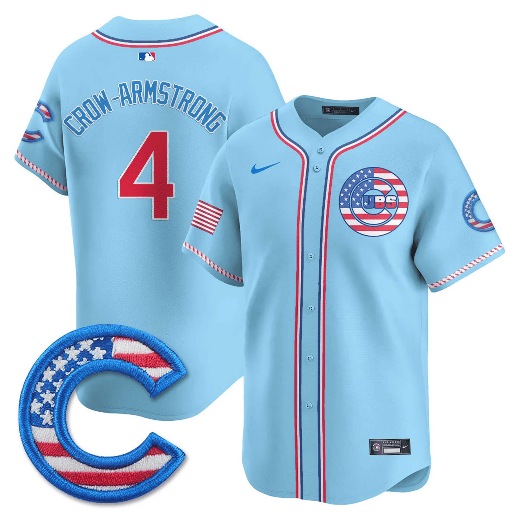 Pete Crow-Armstrong Men's Chicago Cubs 2025 Fourth of July Vapor Premier Limited Light Blue Jersey - All Stitched