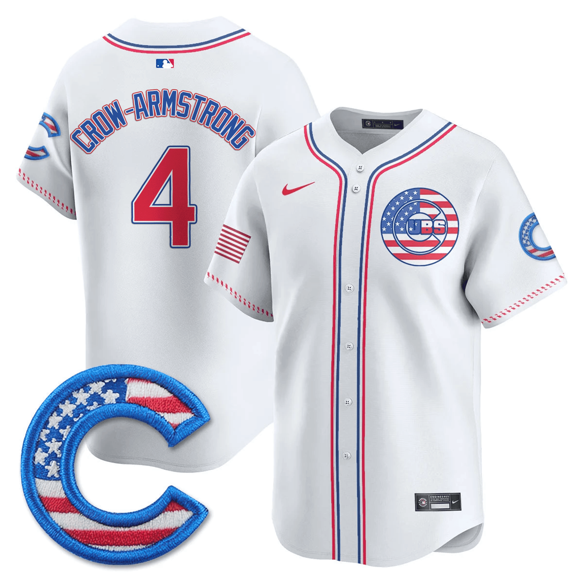 Pete Crow-Armstrong Men's Chicago Cubs 2025 Fourth of July Vapor Premier Limited White Jersey - All Stitched