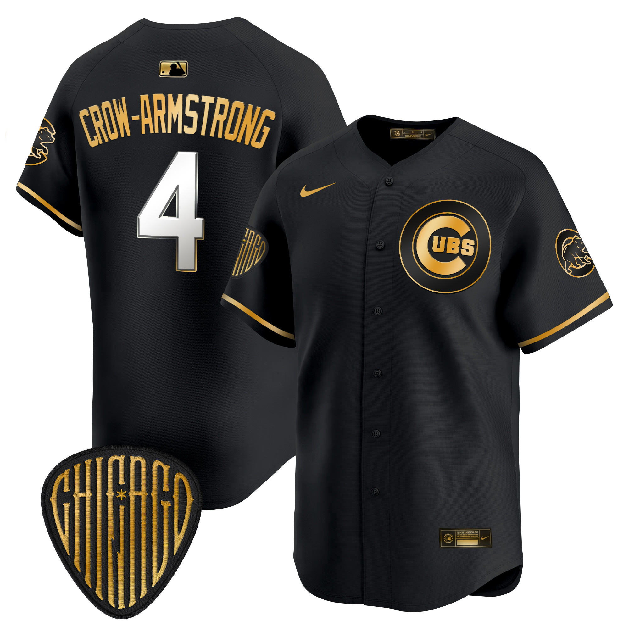 Pete Crow-Armstrong Men's Chicago Cubs 2025 Vapor Premier Limited Black Gold Jersey - All Stitched