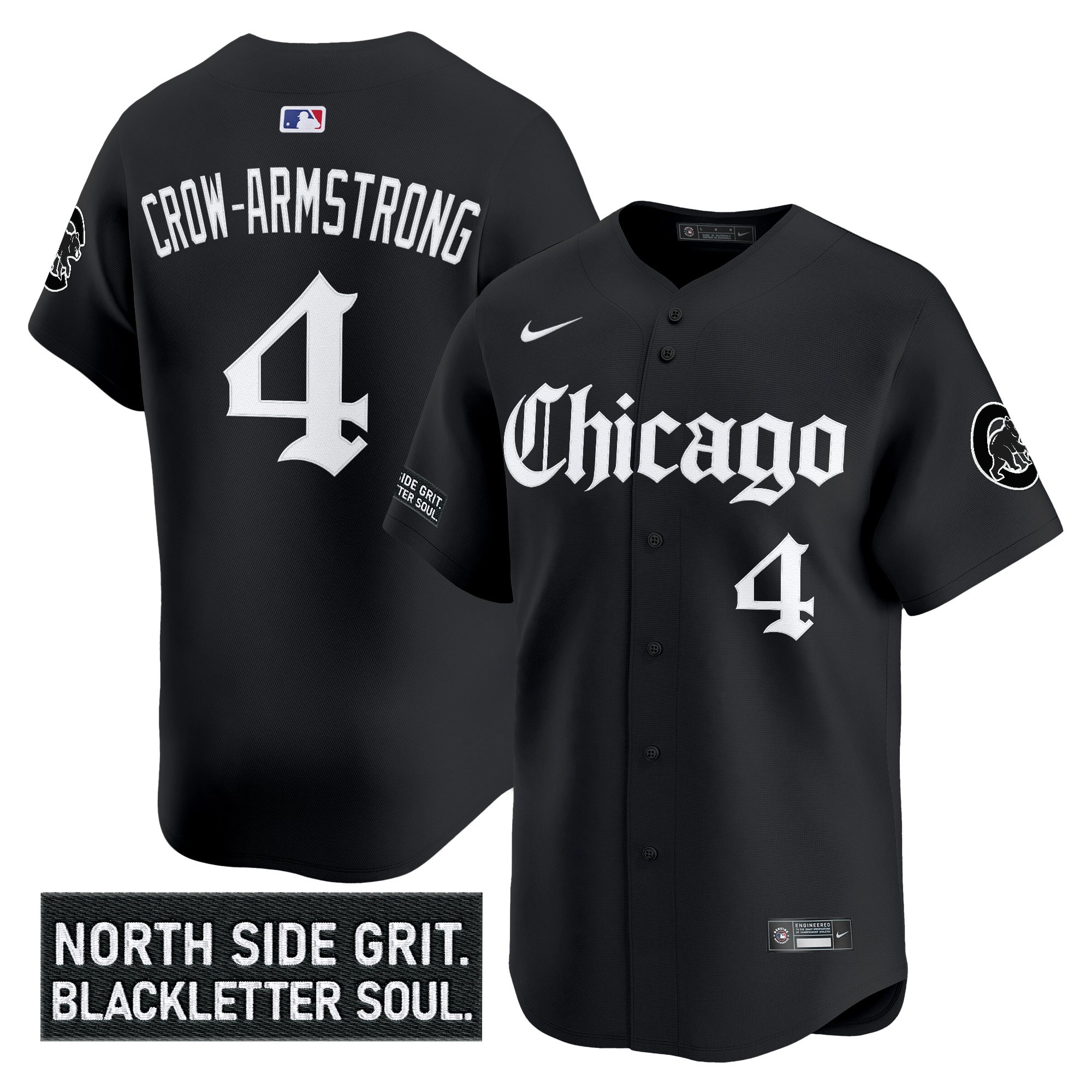 Pete Crow-Armstrong Men's Chicago Cubs Gothic North Side Edition Vapor Premier Limited Black Jersey V2 - All Stitched