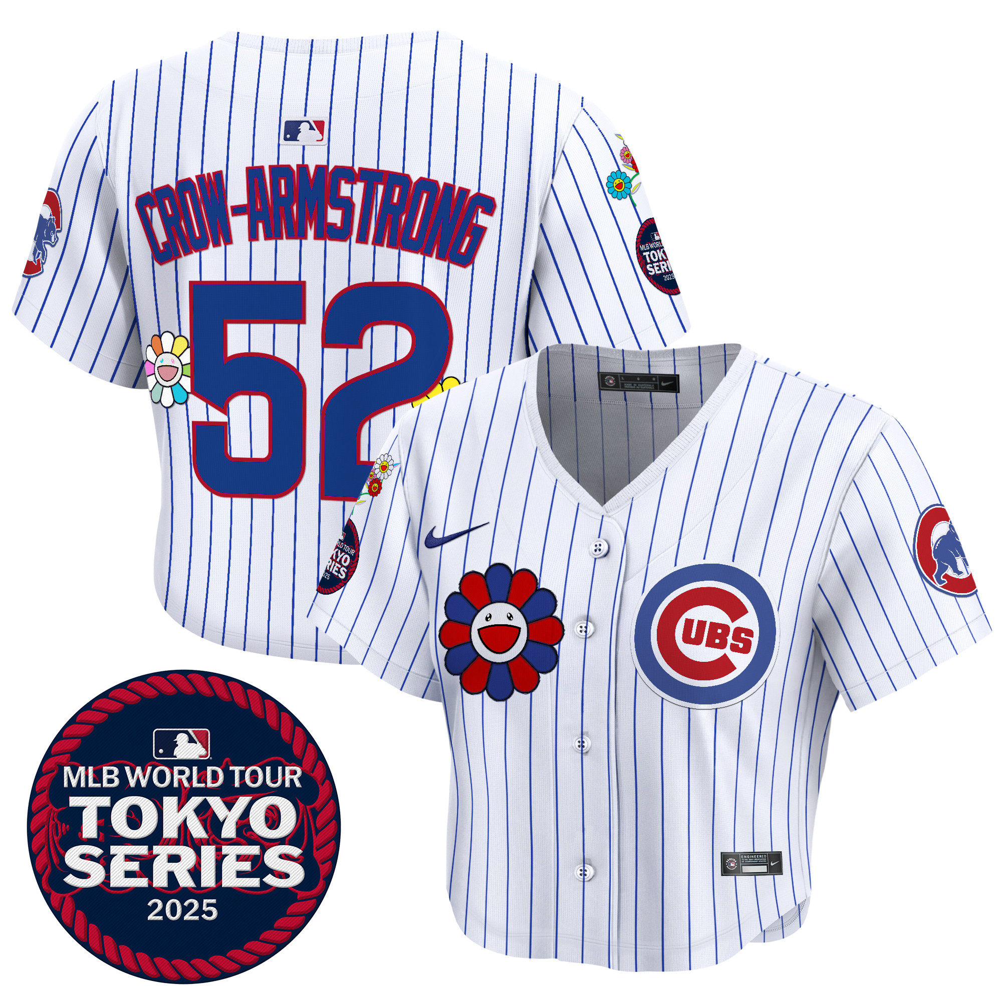 Pete Crow-Armstrong Women's Chicago Cubs Tokyo Series 2025 Crop Top Baseball Pinstripe Jersey - Stitched