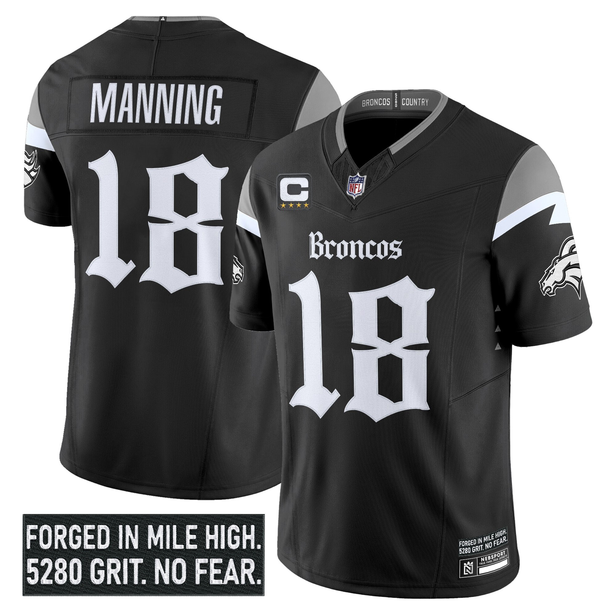 Peyton Manning Men's Denver Broncos Gothic Mile High Shadows Edition Vapor Limited Black Jersey - All Stitched