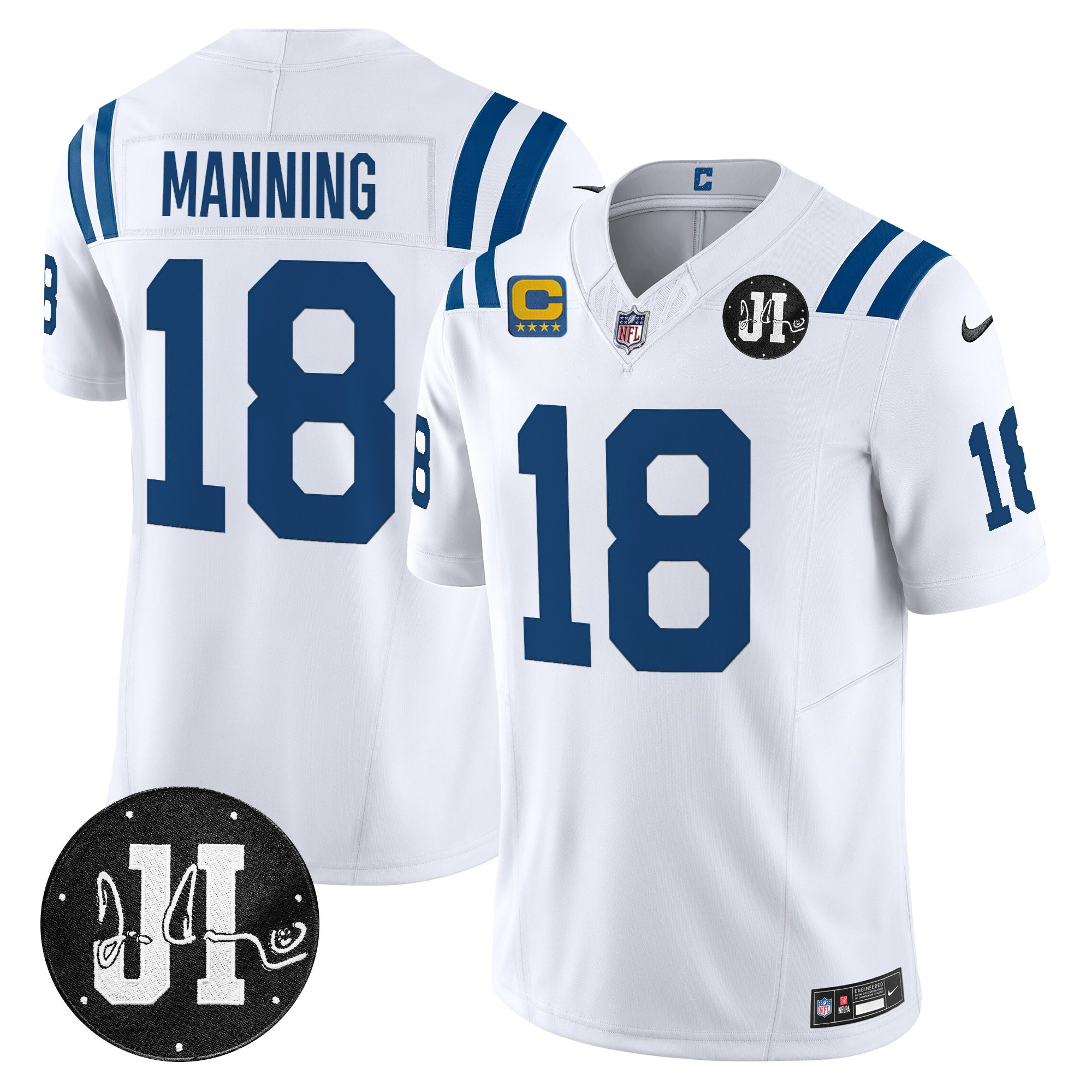 Peyton Manning Men's Indianapolis Colts 2025 Jim Irsay Patch Vapor Limited White Jersey - All Stitched