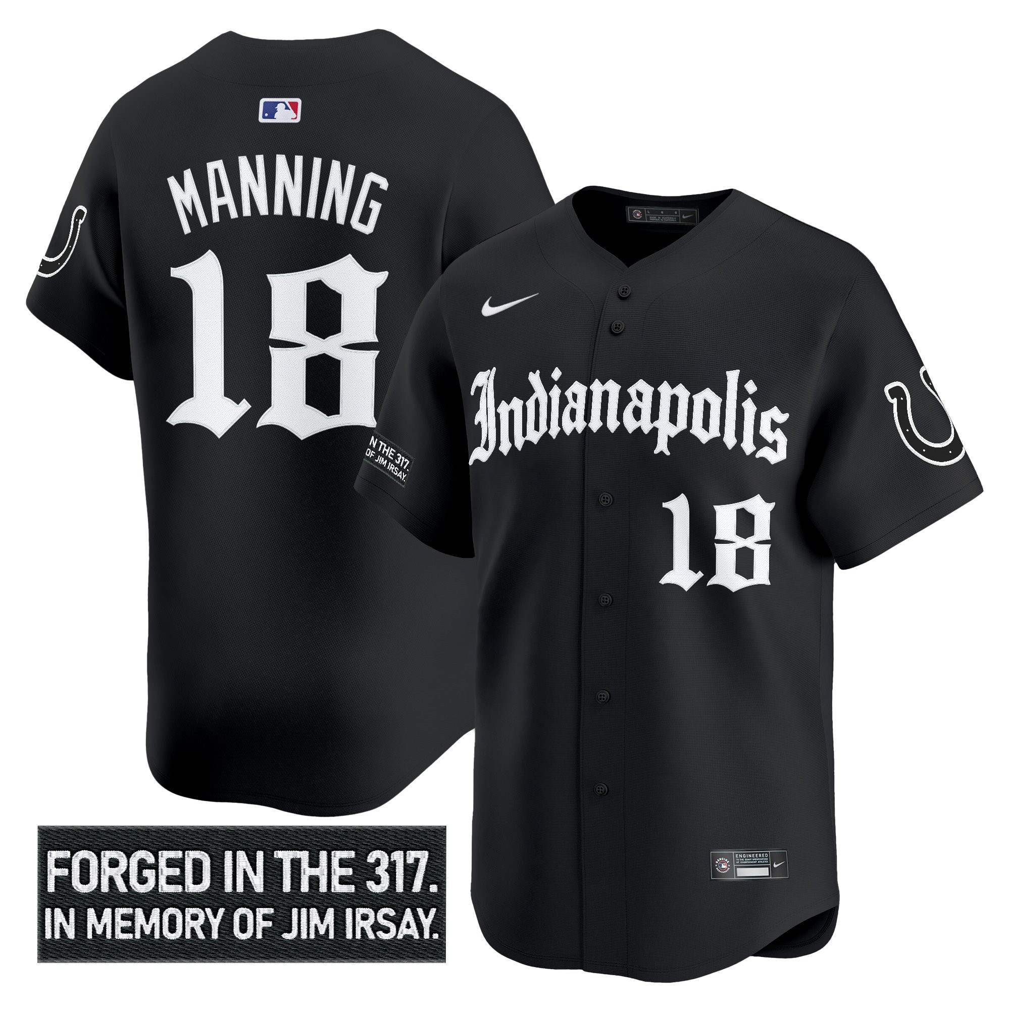 Peyton Manning Men's Indianapolis Colts Jim Irsay Tribute Vapor Baseball Black Jersey - All Stitched