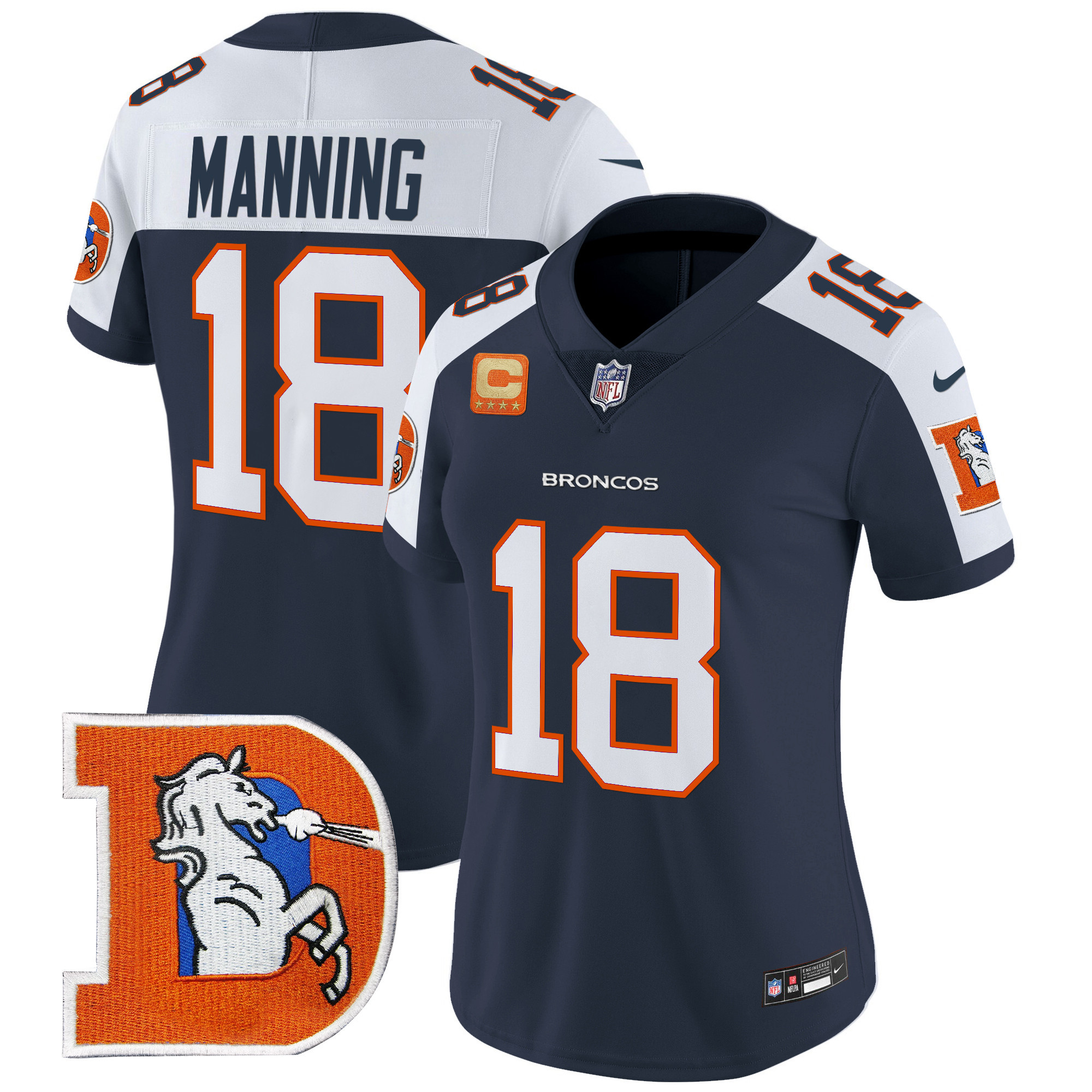 Peyton Manning Women's Denver Broncos Throwback Vapor Limited Navy Alternate Jersey V2 - All Stitched