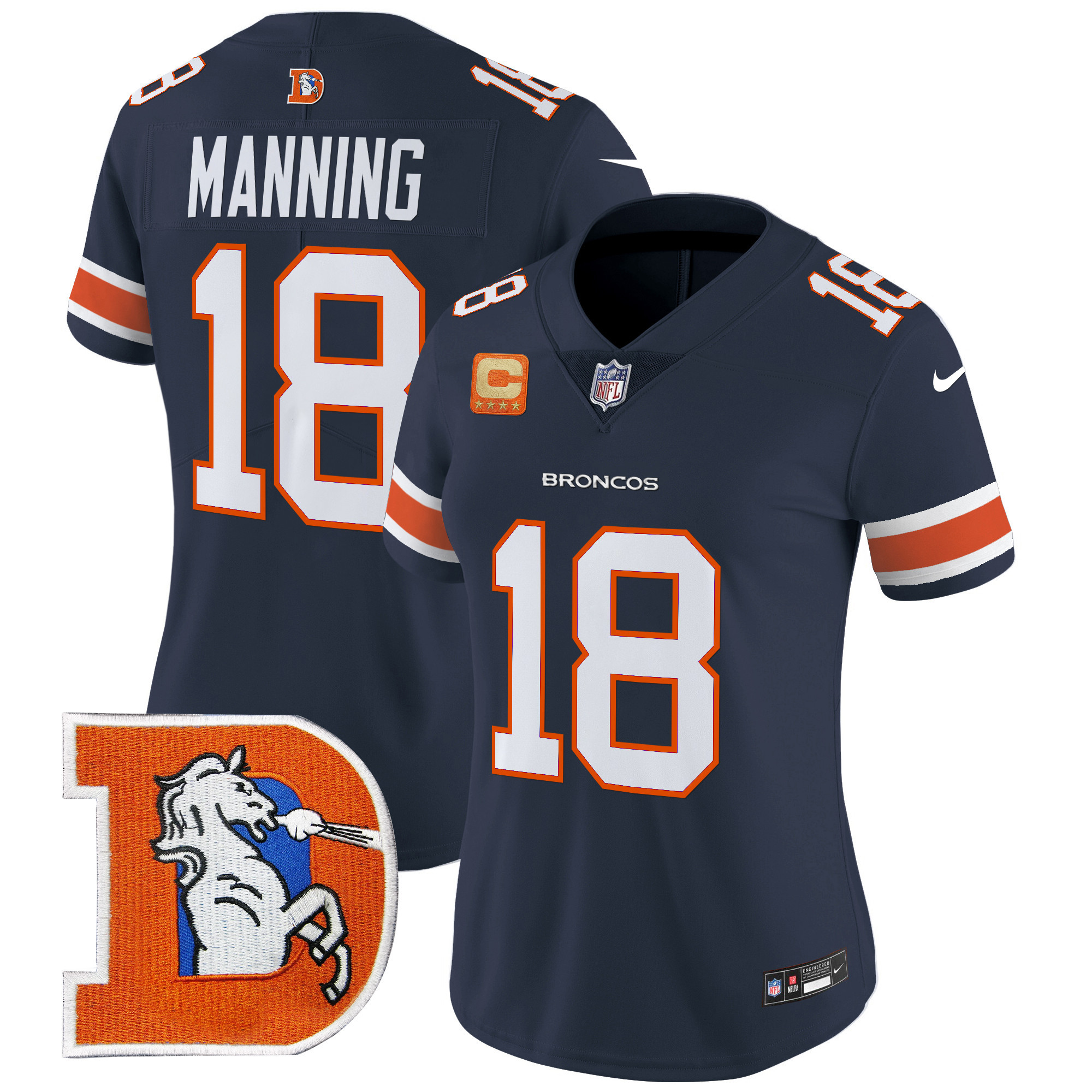 Peyton Manning Women's Denver Broncos Throwback Vapor Limited Navy Jersey V2 - All Stitched