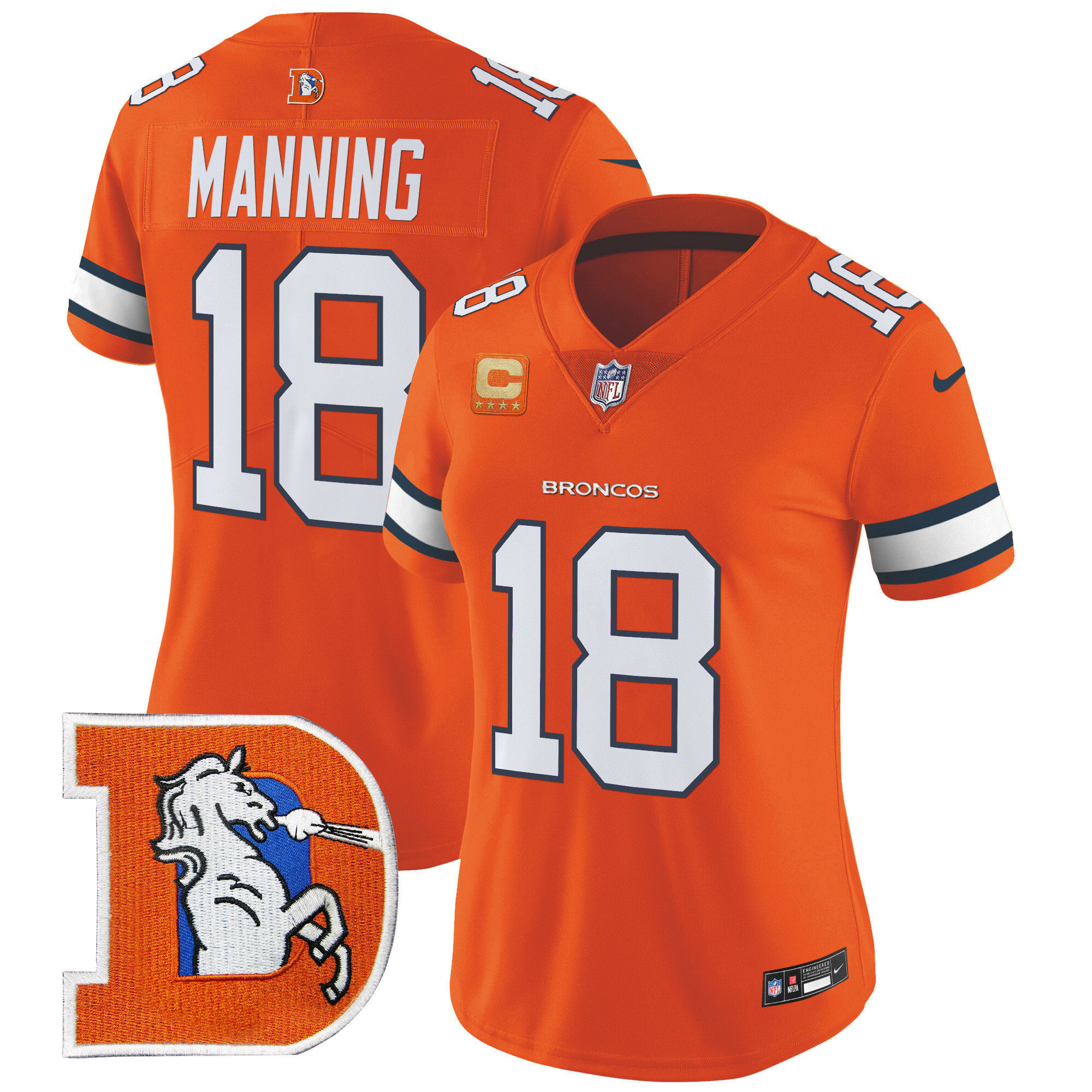 Peyton Manning Women's Denver Broncos Throwback Vapor Limited Orange Jersey V2 - All Stitched