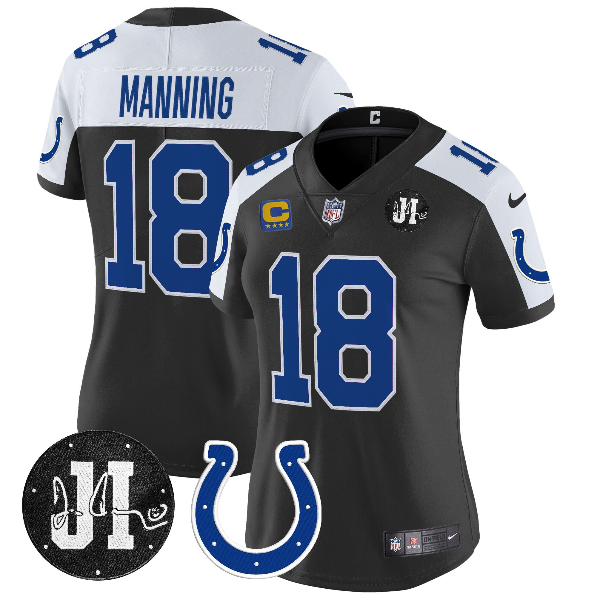 Peyton Manning Women's Indianapolis Colts 2025 Jim Irsay Patch Vapor Limited Black Alternate Jersey - All Stitched