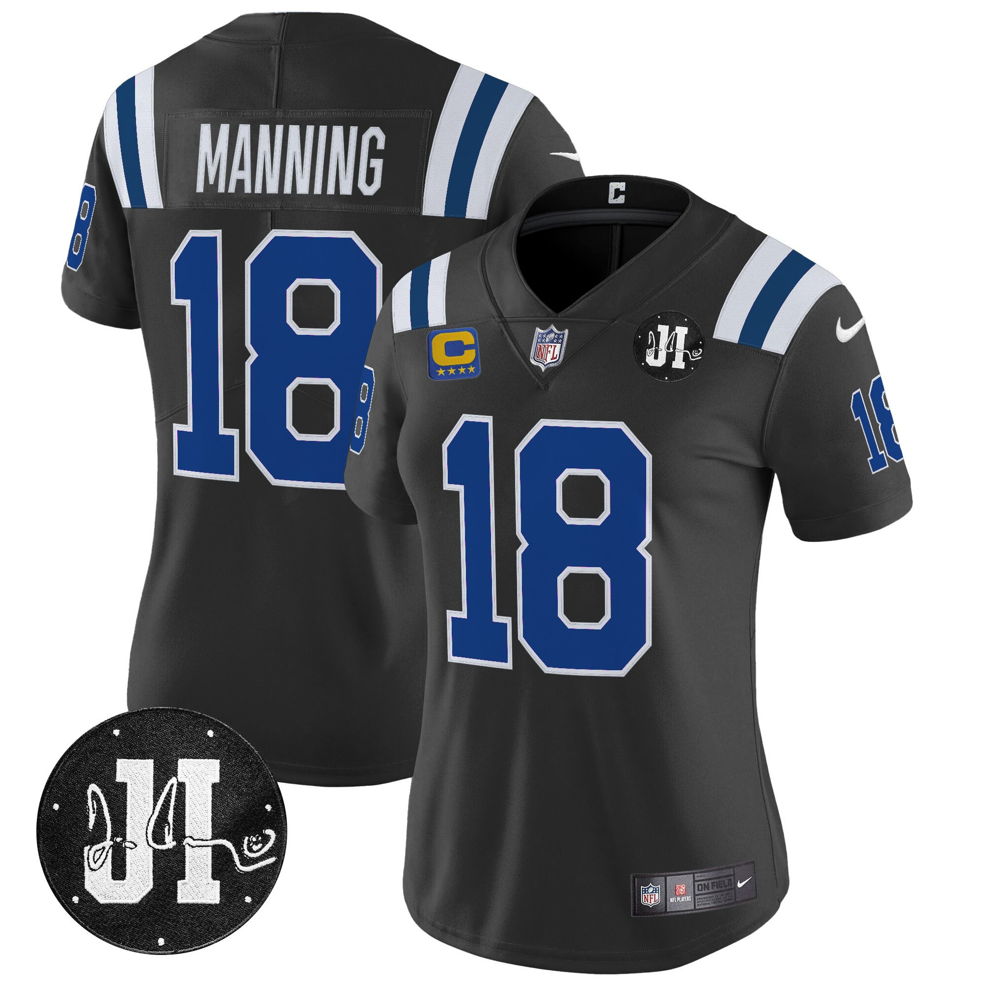 Peyton Manning Women's Indianapolis Colts 2025 Jim Irsay Patch Vapor Limited Black Jersey - All Stitched