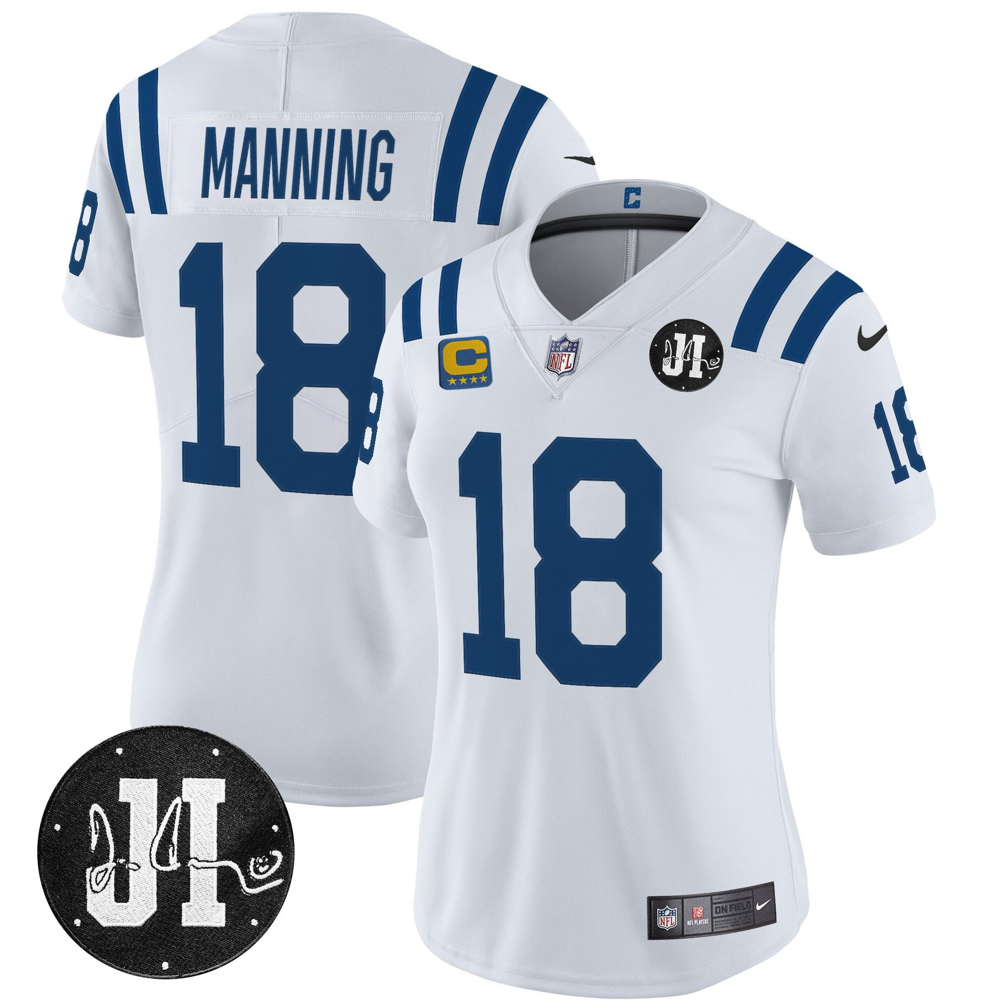 Peyton Manning Women's Indianapolis Colts 2025 Jim Irsay Patch Vapor Limited White Jersey - All Stitched