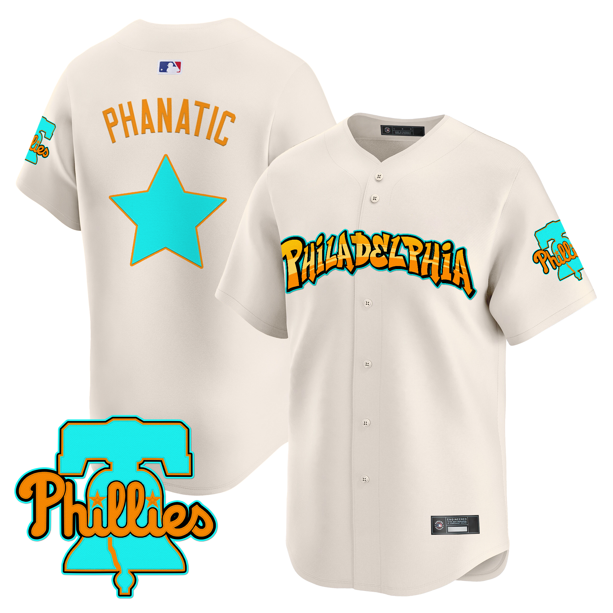 Phanatic Men's Philadelphia Phillies 'Graffiti Broad Street Edition 'Vapor Premier Limited Cream Jersey - All Stitched