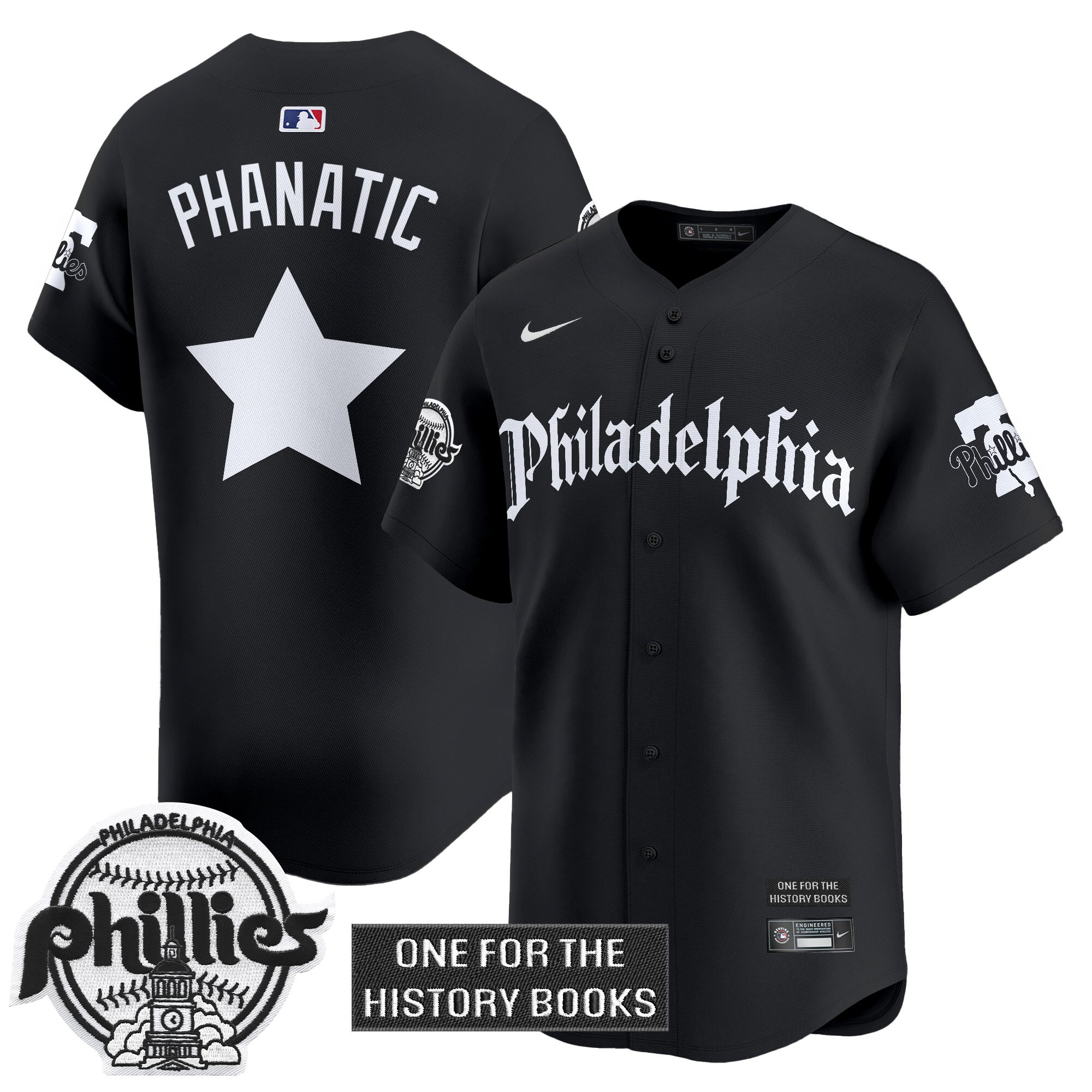Phanatic Men's Philadelphia Phillies Retro Newspaper Edition Vapor Premier Limited Black Jersey - All Stitched