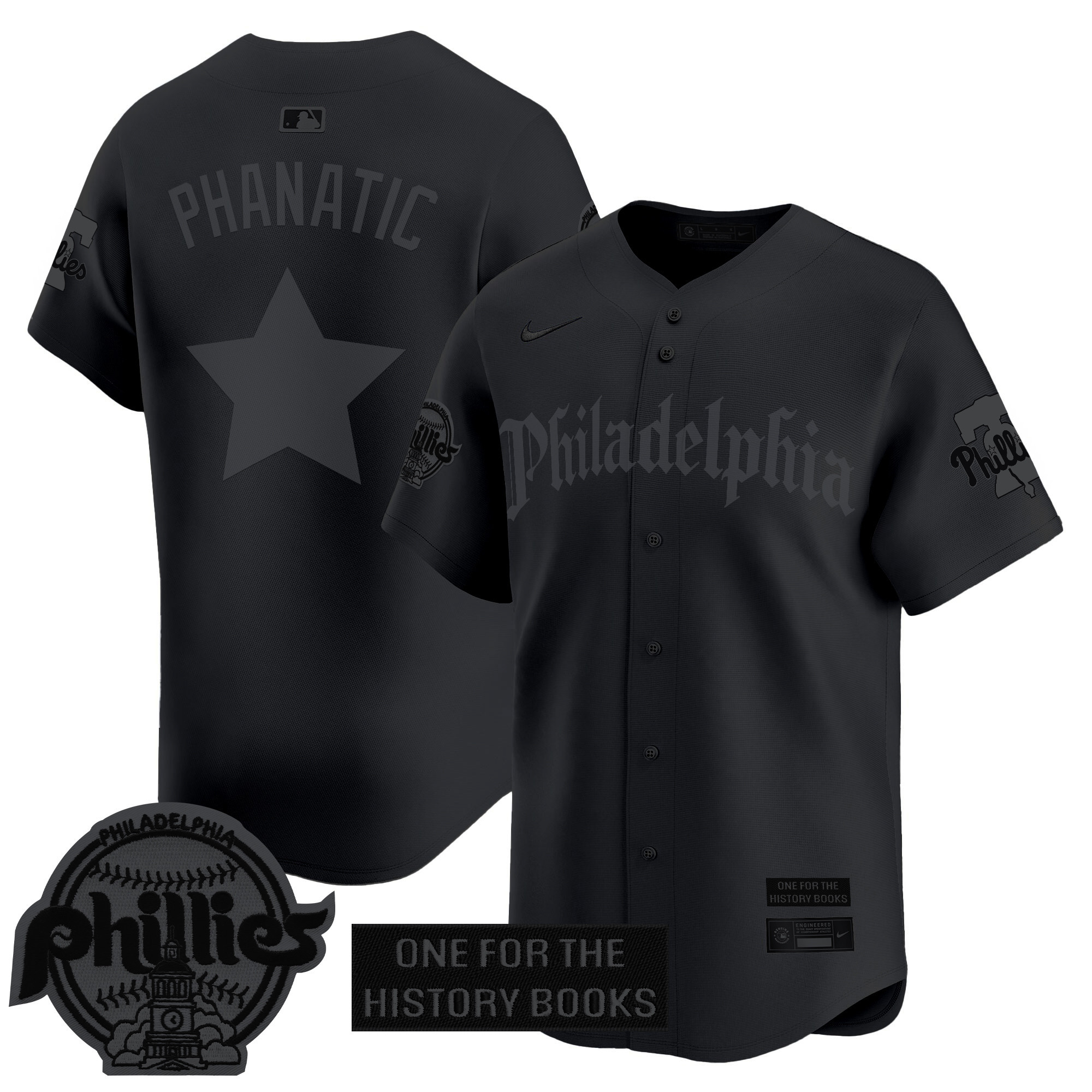 Phanatic Men's Philadelphia Phillies Retro Newspaper Edition Vapor Premier Limited Black Limited Jersey - All Stitched