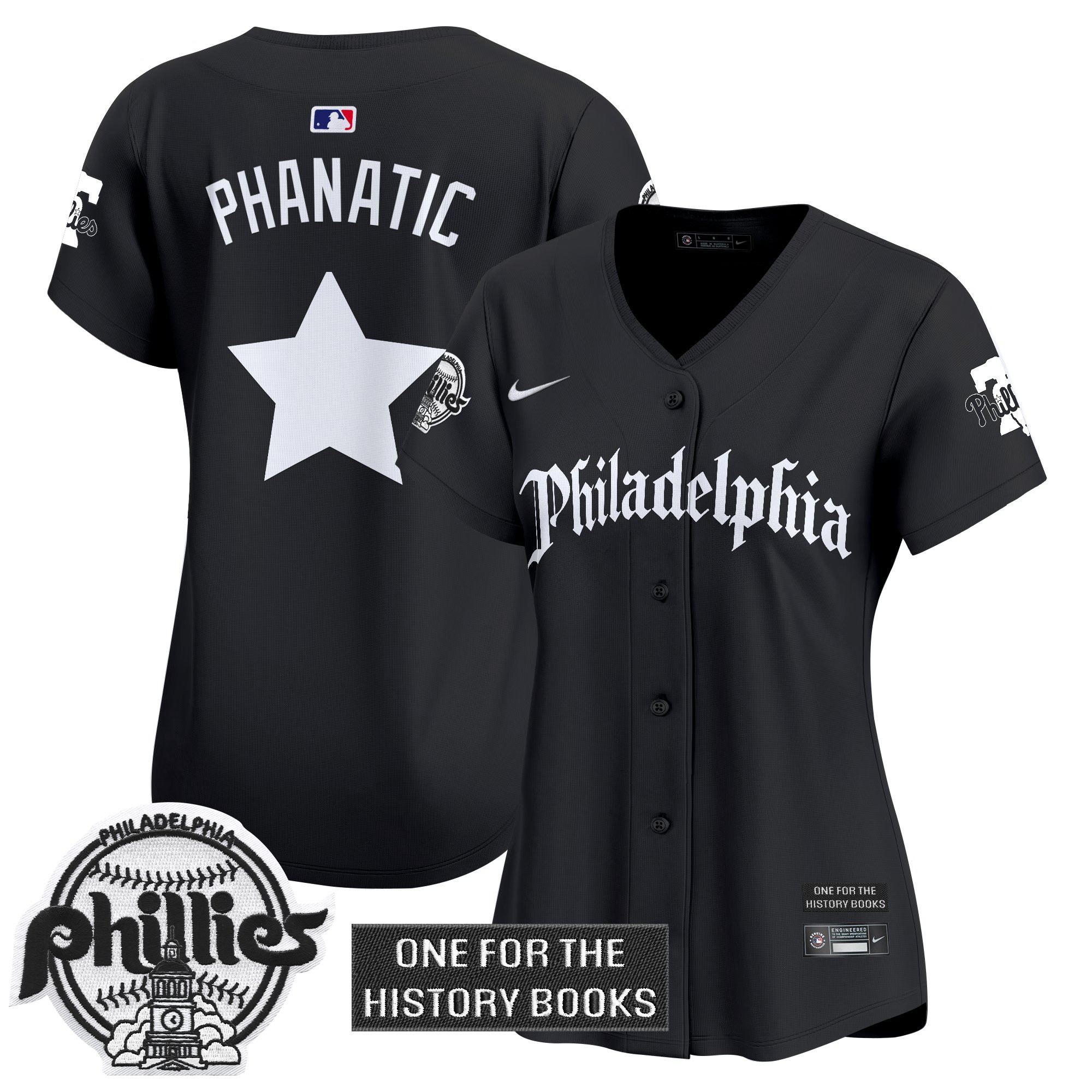 Phanatic Women's Philadelphia Phillies Retro Newspaper Edition Vapor Premier Limited Black Jersey - All Stitched