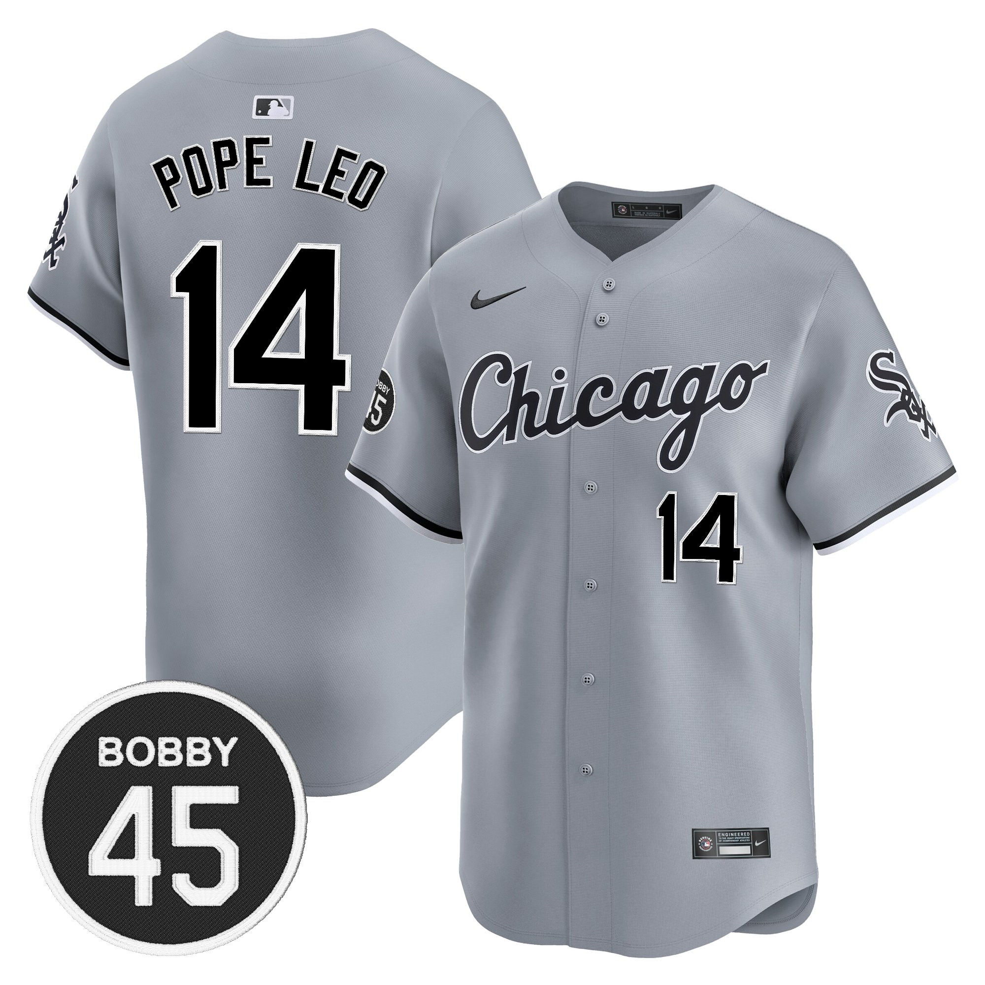 Pope Leo Men's Chicago White Sox Bobby Jenks Vapor Premier Limited Gray Road Jersey - All Stitched