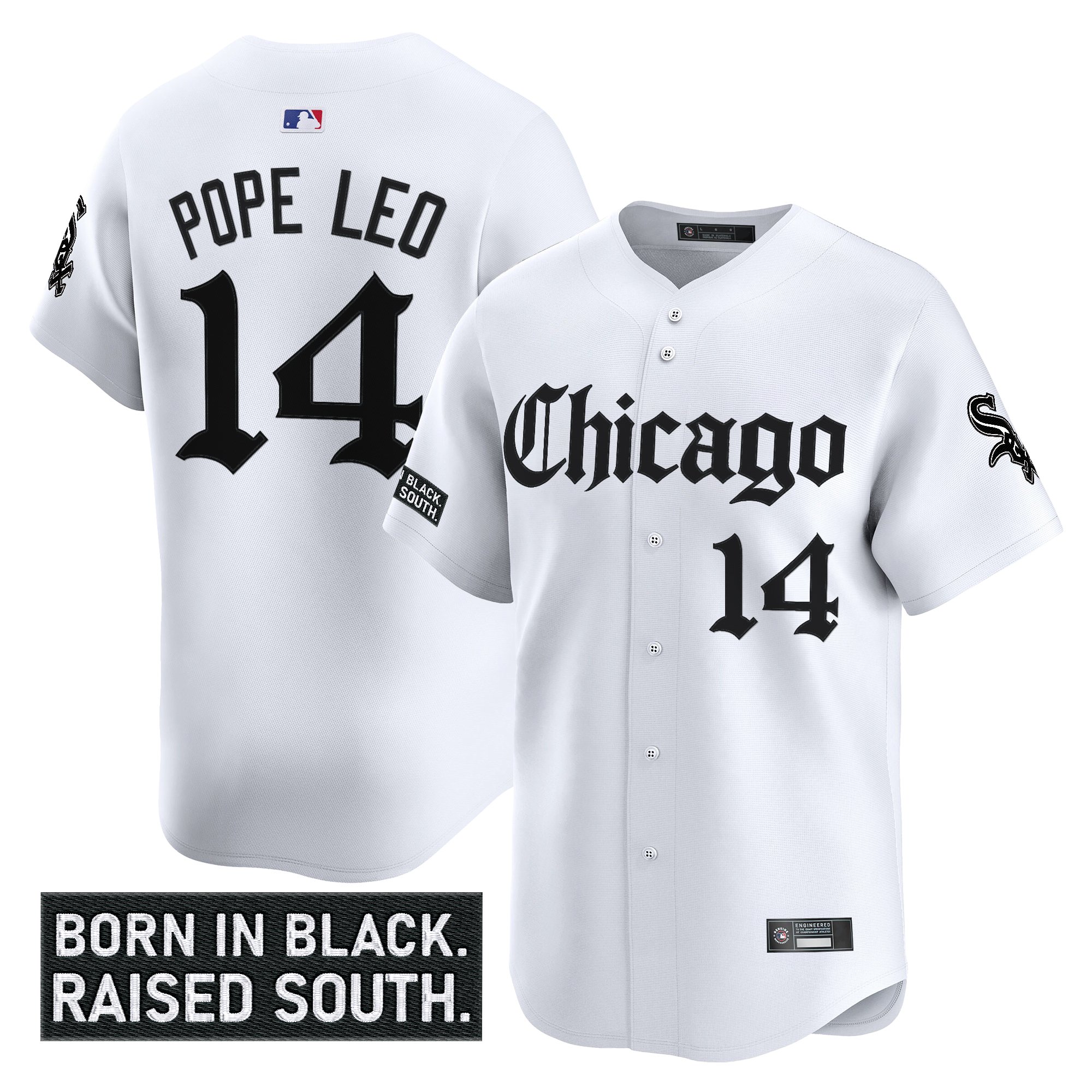 Pope Leo Men's Chicago White Sox 'Gothic South Side Edition Vapor Premier Limited White Jersey - All Stitched