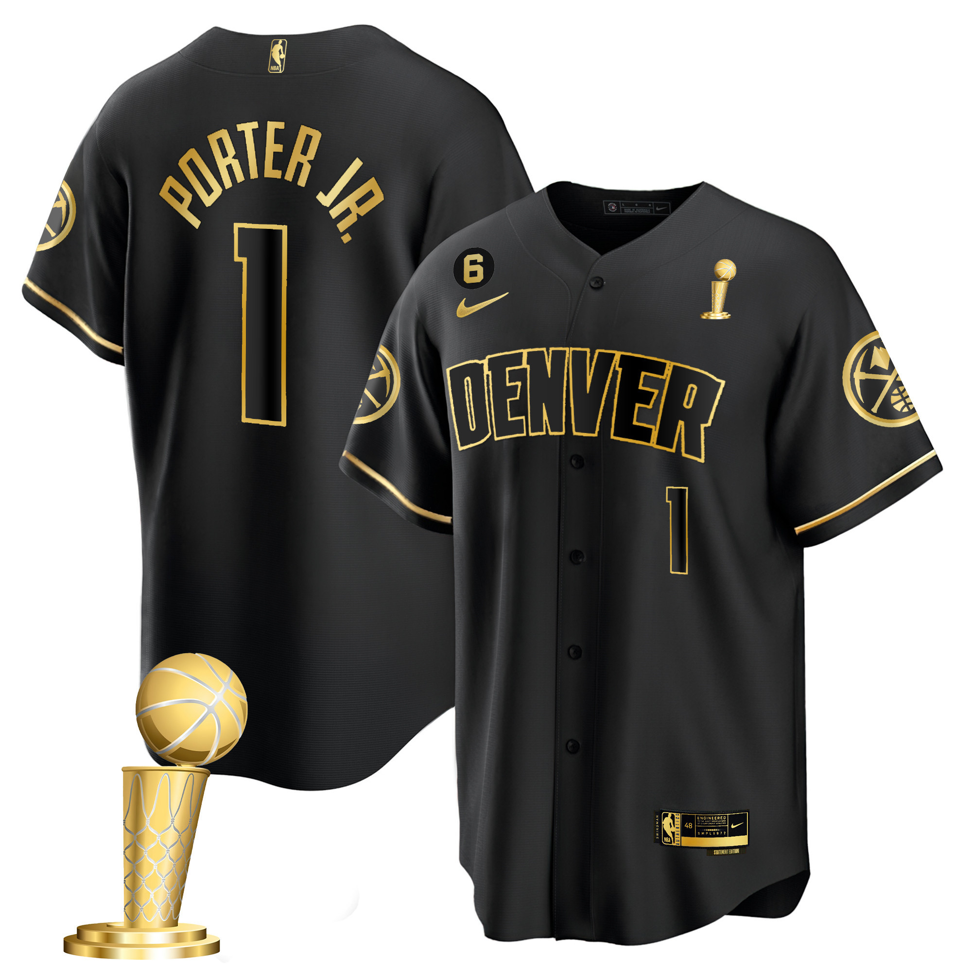 Porter Jr. Men's Denver Nuggets 2023 Champions Cool Base Black Gold Jersey - All Stitched