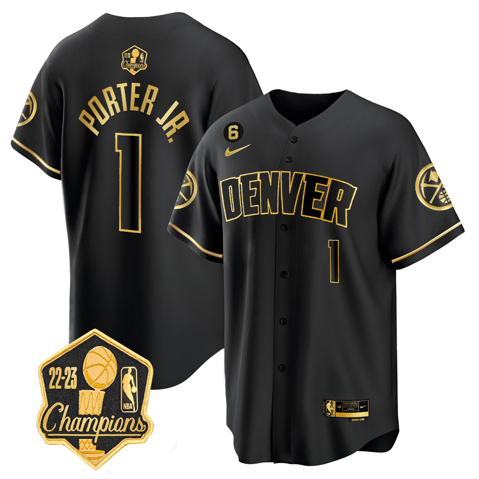 Porter Jr. Men's Denver Nuggets 2023 Champions Limited Patch Cool Base Black Gold Jersey - All Stitched