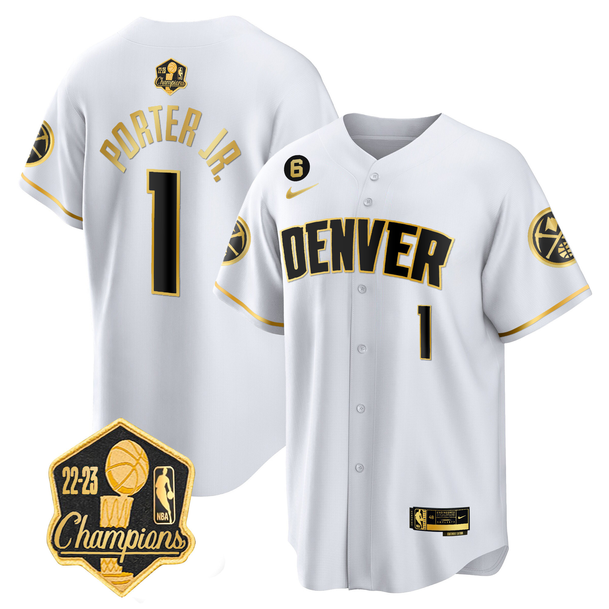 Porter Jr. Men's Denver Nuggets 2023 Champions Limited Patch Cool Base White Gold Jersey - All Stitched