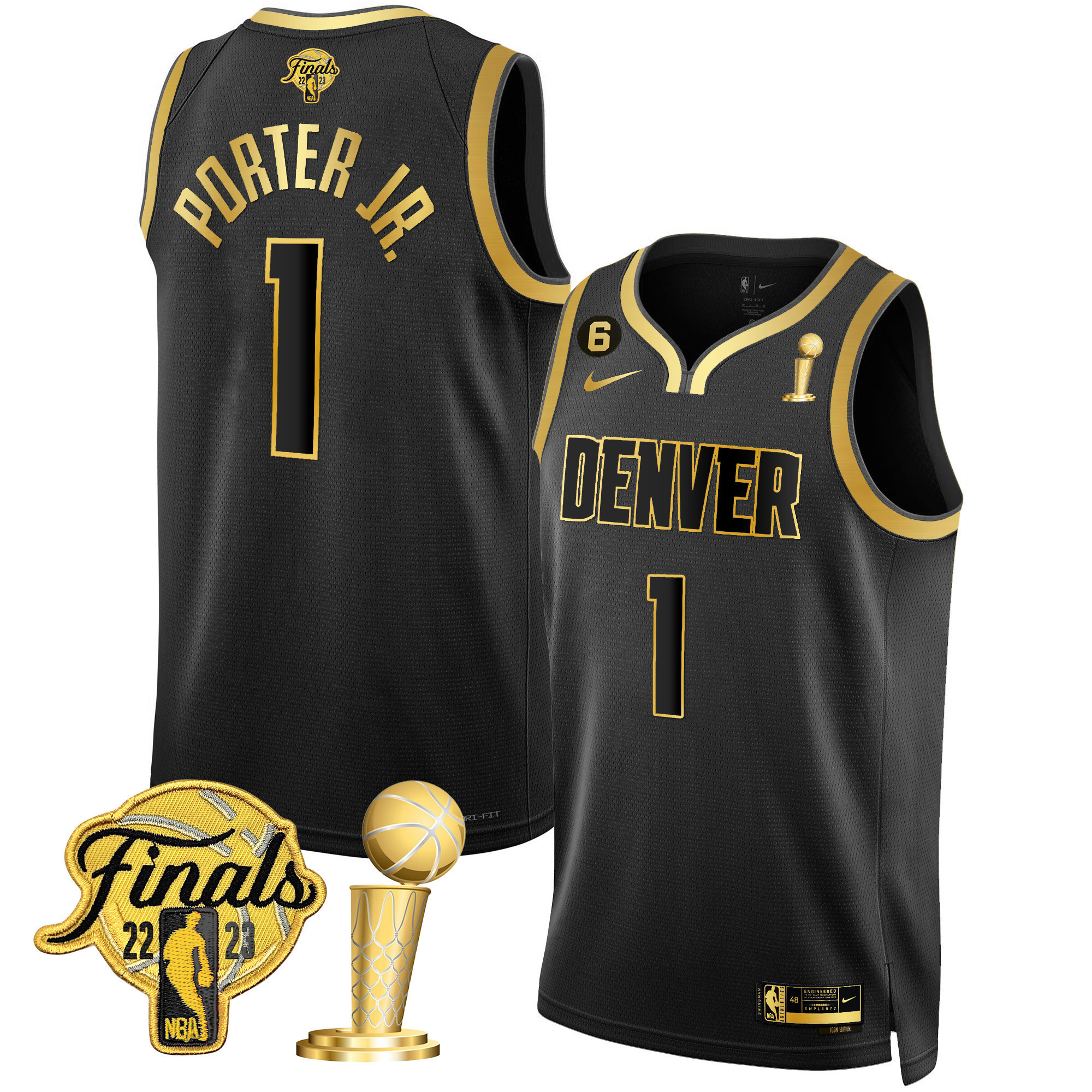 Porter Jr. Men's Denver Nuggets 2023 Finals & Champions Patch Black Gold Jersey - All Stitched