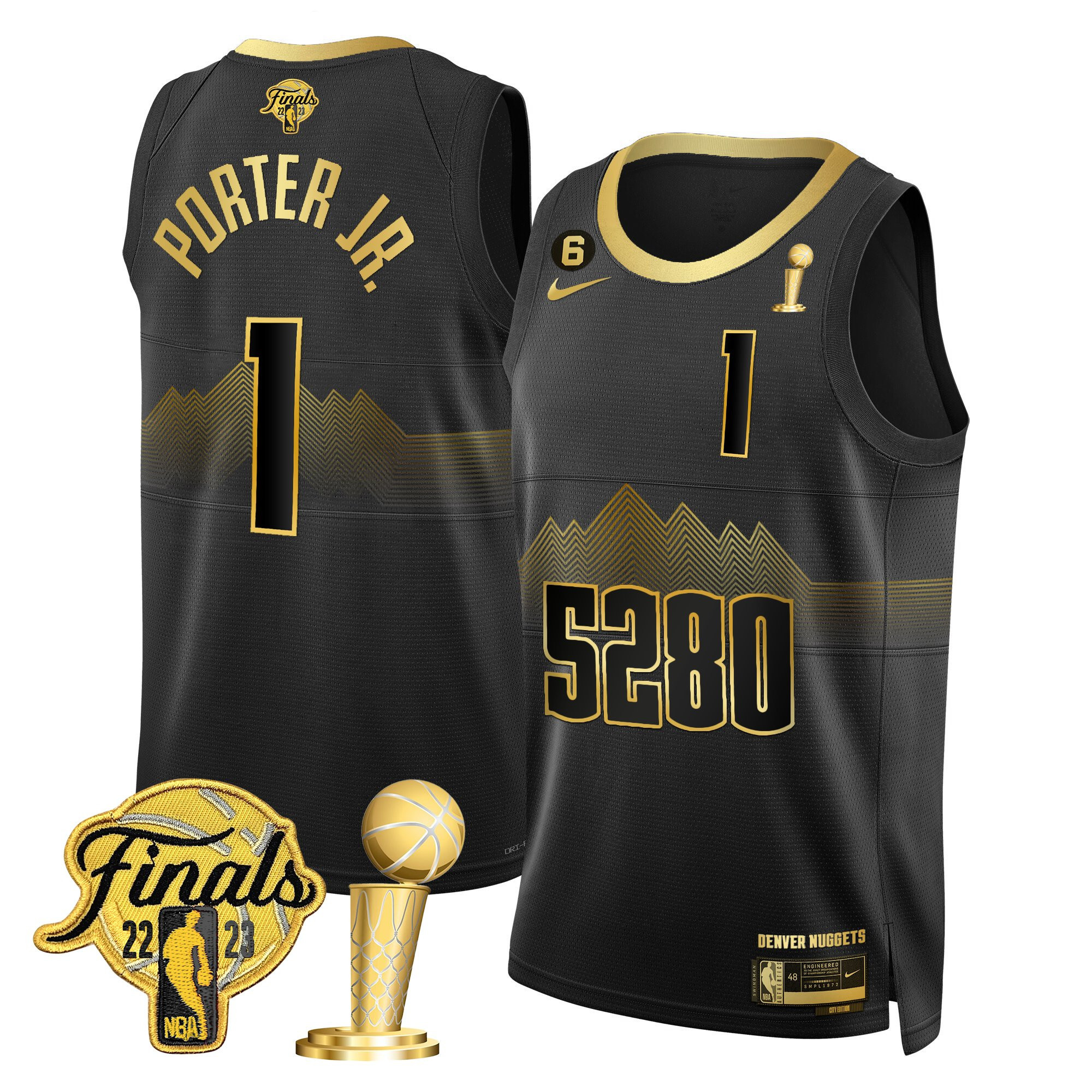 Porter Jr. Men's Denver Nuggets 2023 Finals & Champions Patch Black Gold Jersey V2- All Stitched
