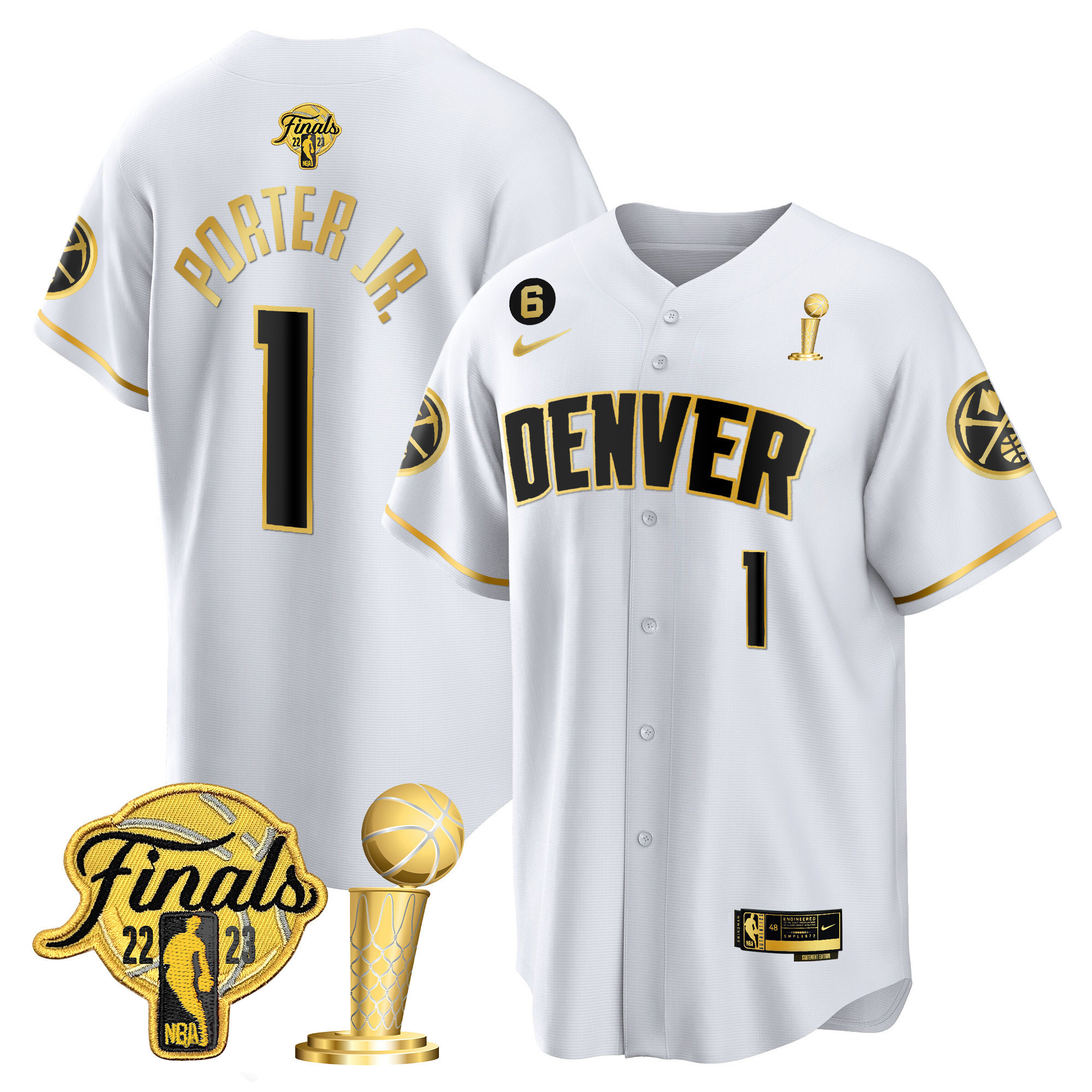 Porter Jr. Men's Denver Nuggets 2023 Finals & Champions Patch Cool Base White Gold Jersey - All Stitched